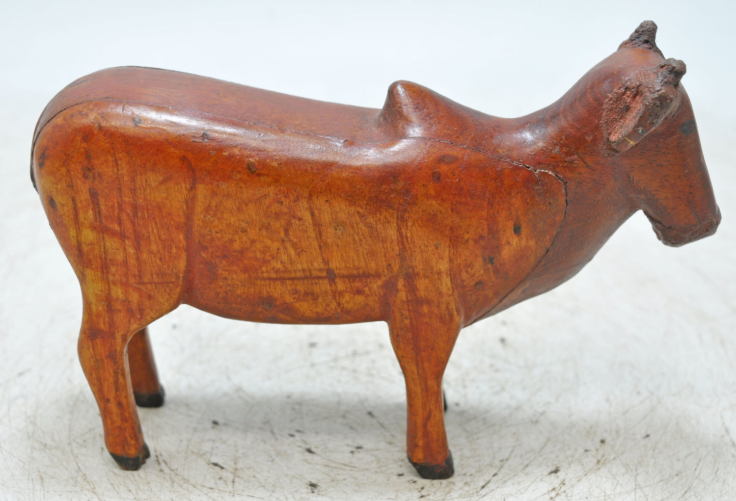 Vintage Wooden Cow Figurine Original Old Hand Carved