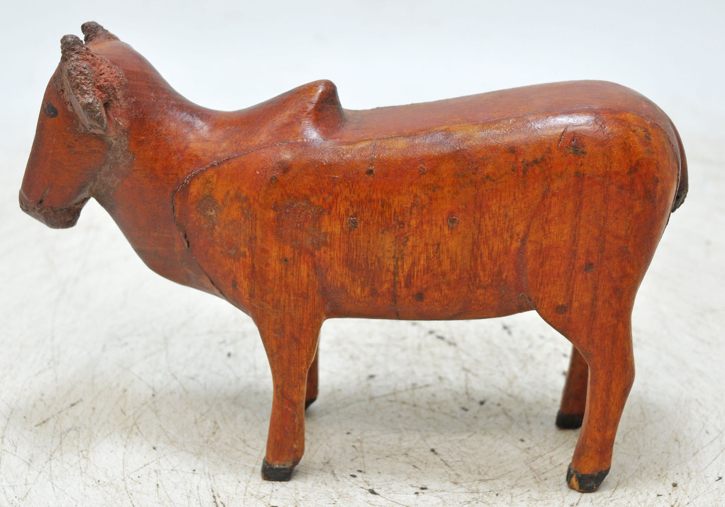 Vintage Wooden Cow Figurine Original Old Hand Carved