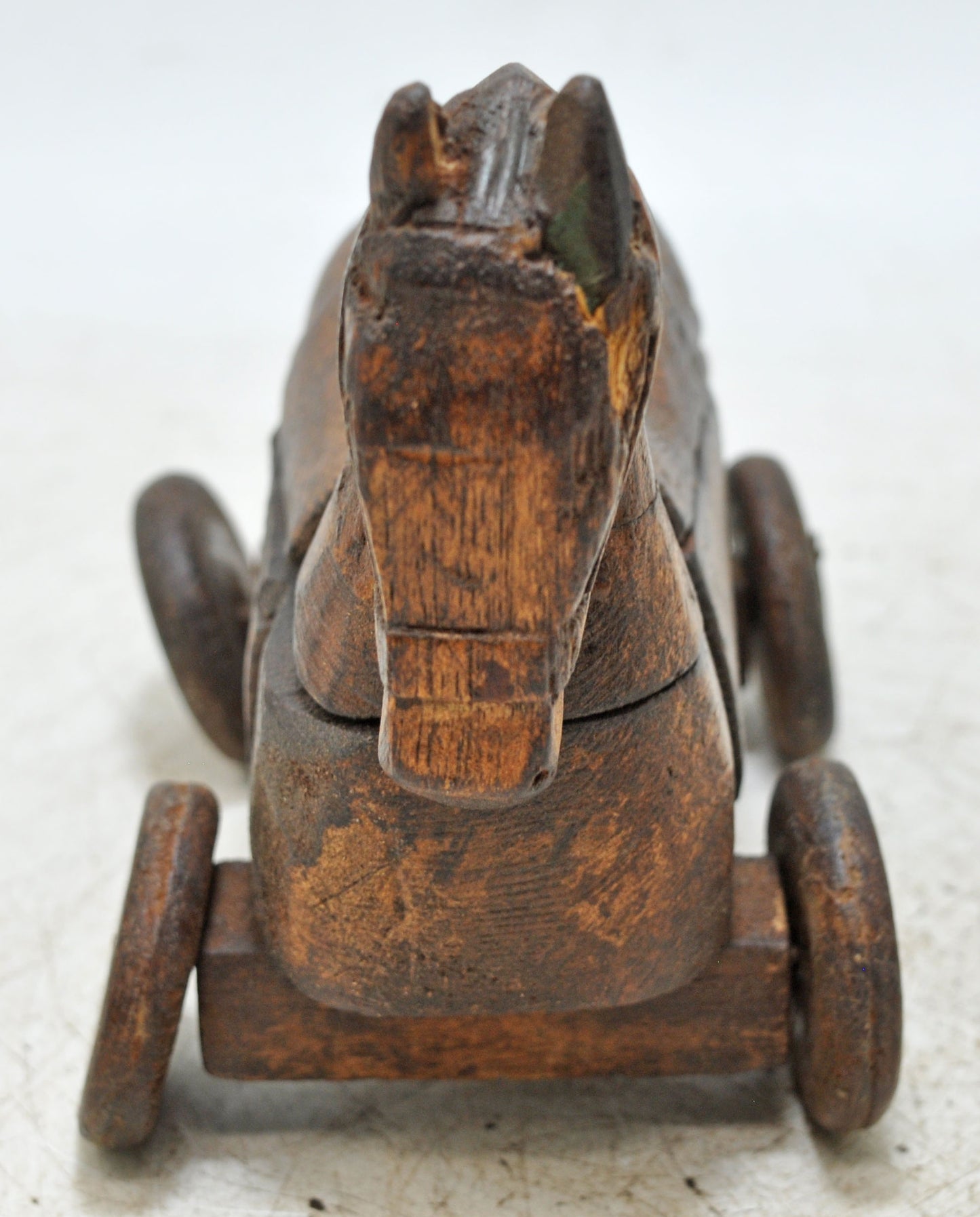 Antique Wooden Horse on Wheels Figurine Spice Box Original Old Fine Hand Carved