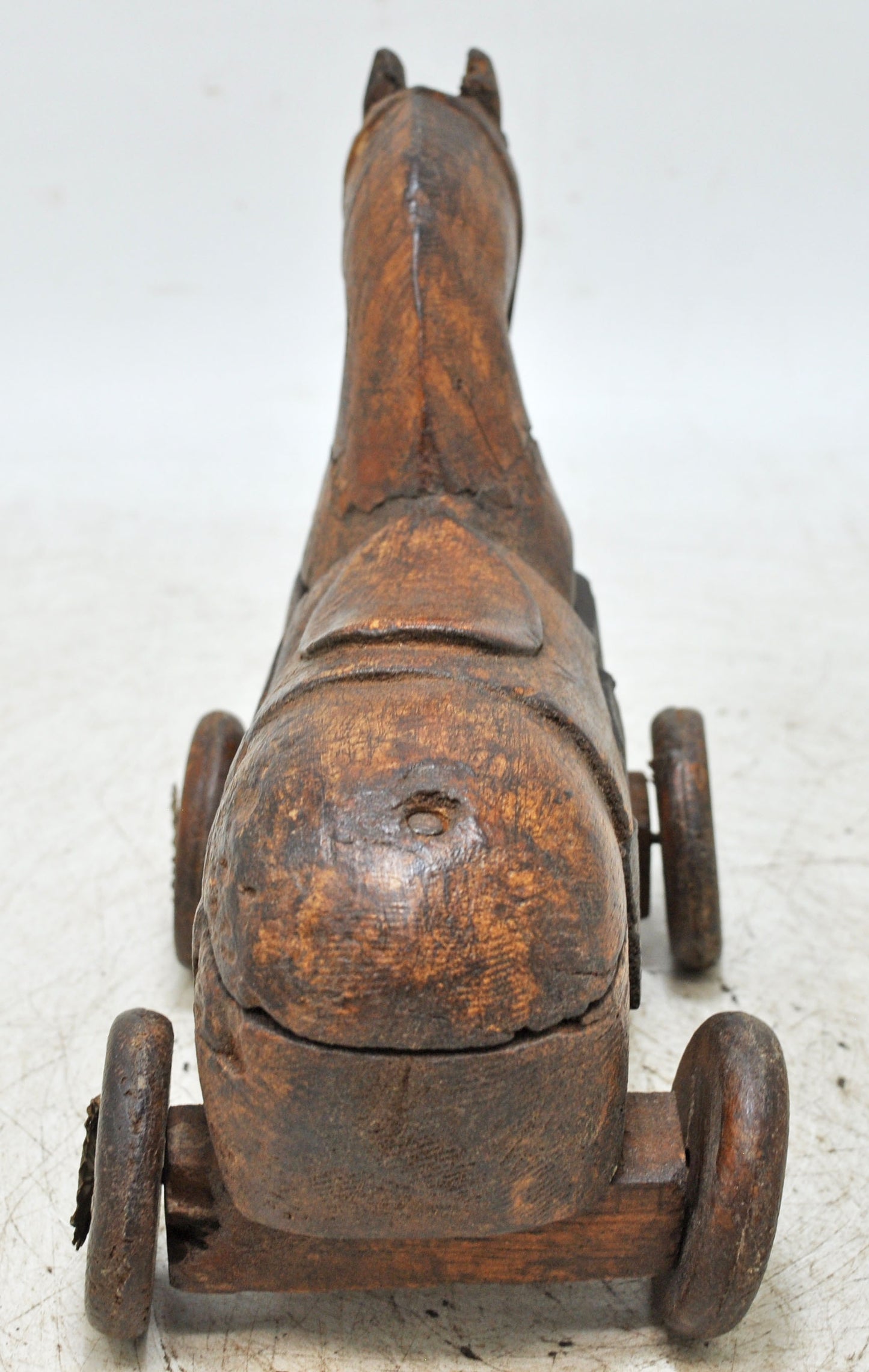 Antique Wooden Horse on Wheels Figurine Spice Box Original Old Fine Hand Carved