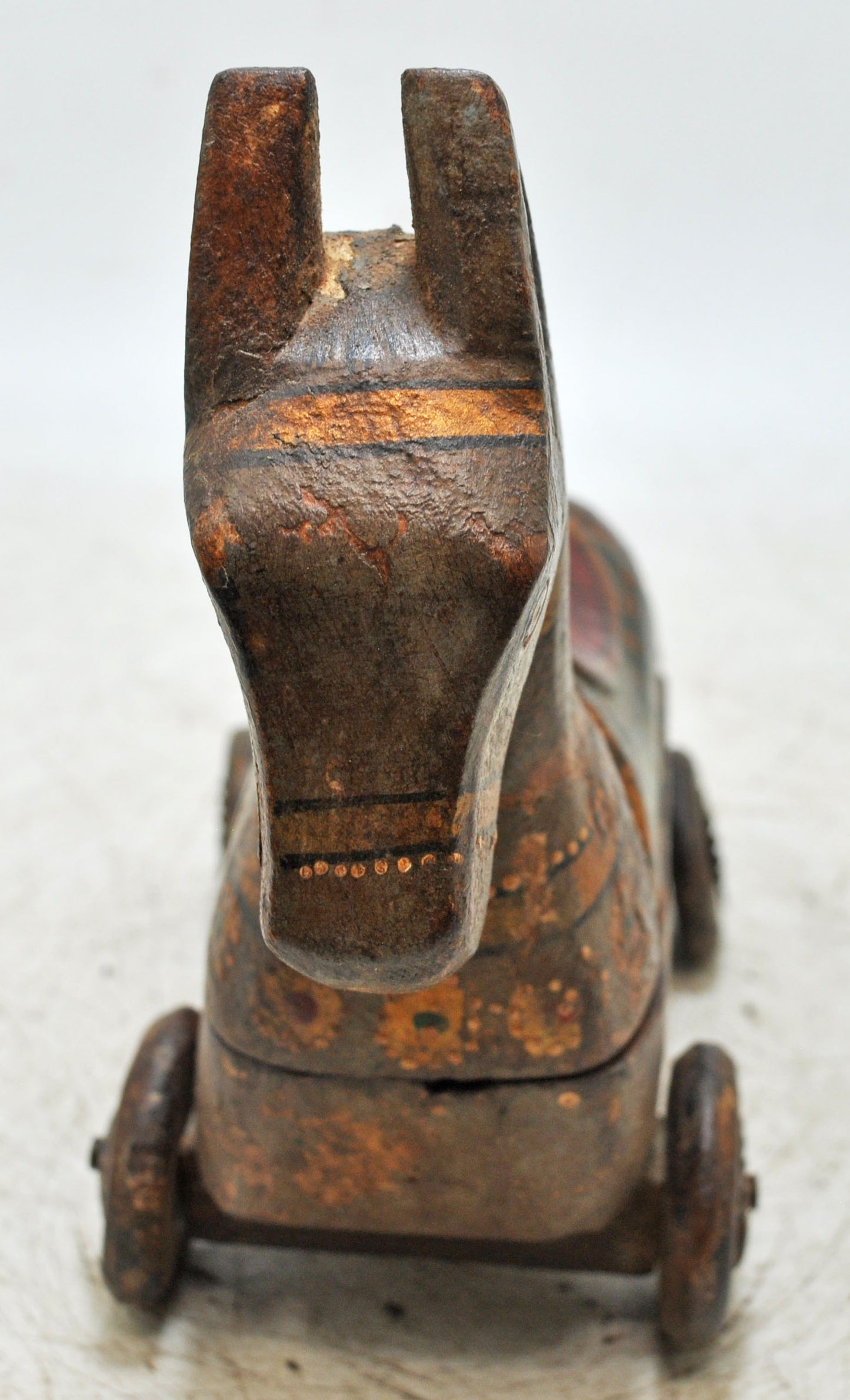 Vintage Wooden Horse on Wheels Figurine Spice Box Original Old Fine Hand Carved