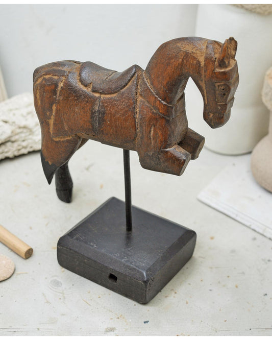 Vintage Wooden Horse Figurine Original Old Hand Carved