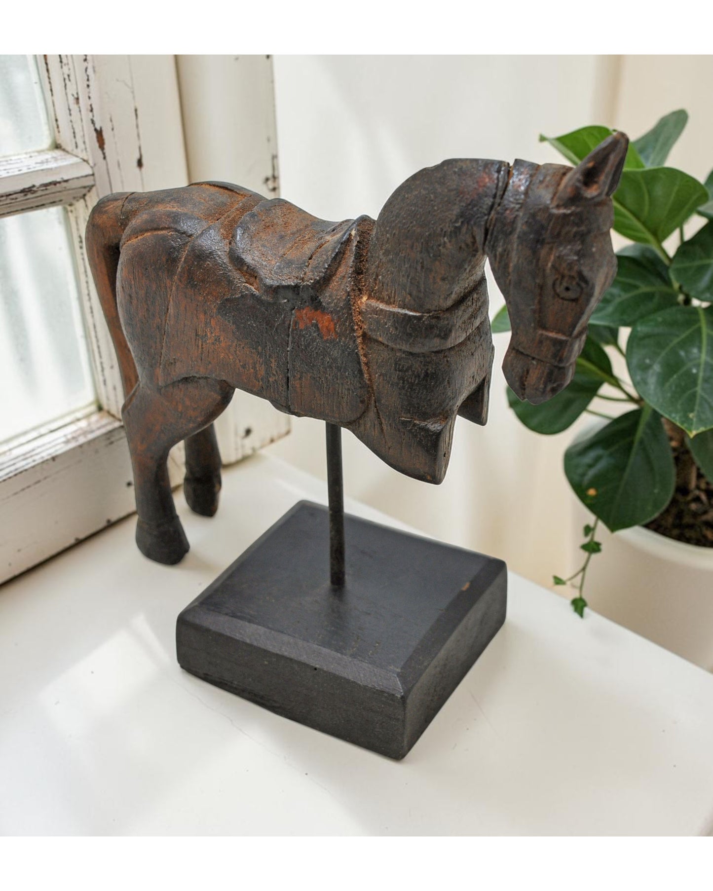 Vintage Wooden Horse Figurine Original Old Hand Carved