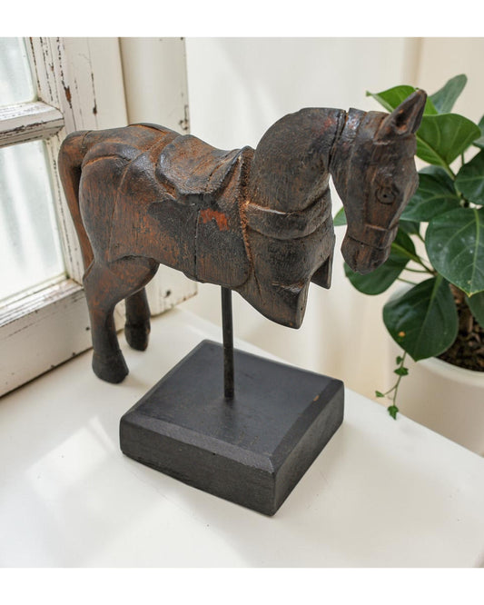 Vintage Wooden Horse Figurine Original Old Hand Carved
