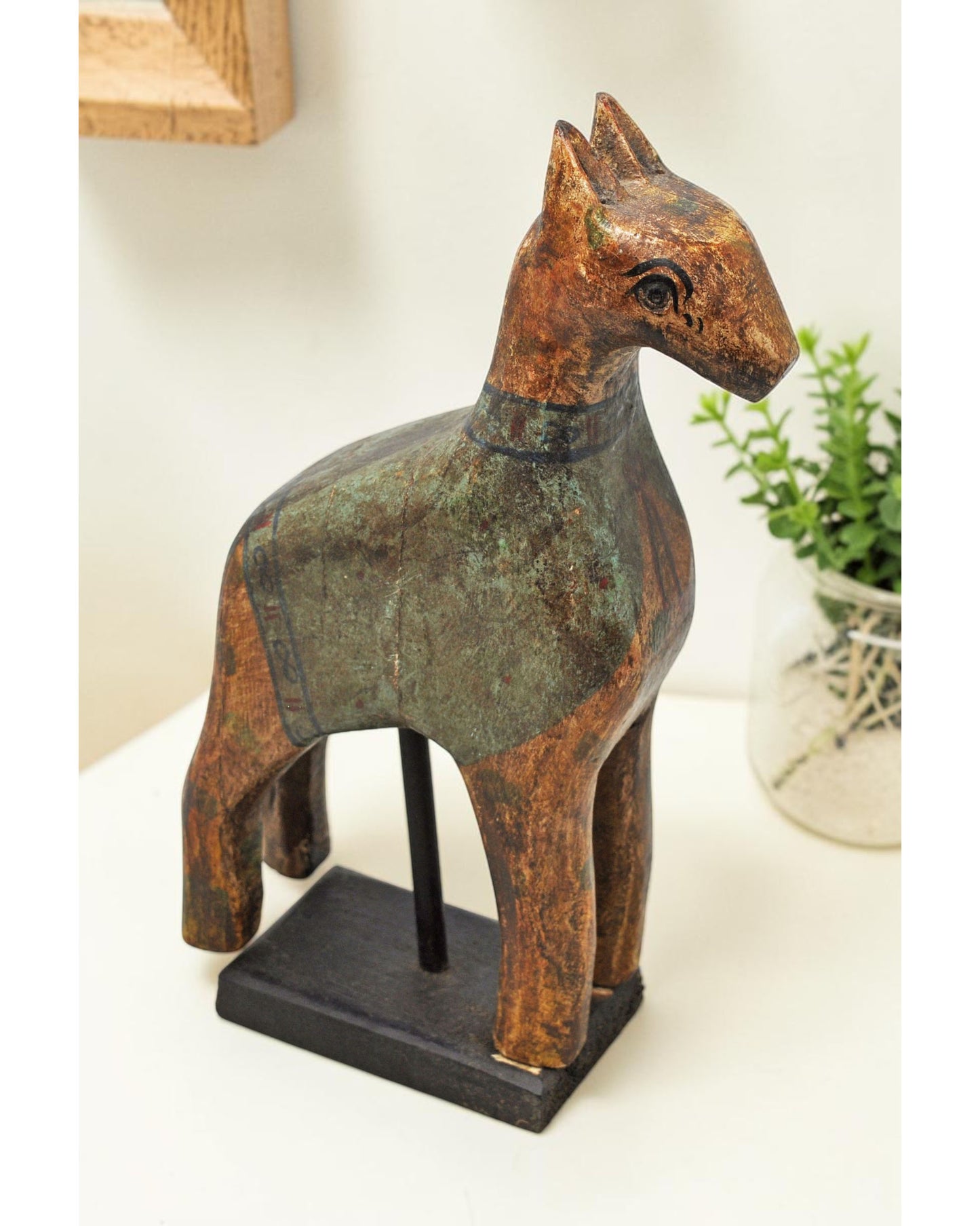 Vintage Wooden Horse Figurine Original Old Hand Carved Painted