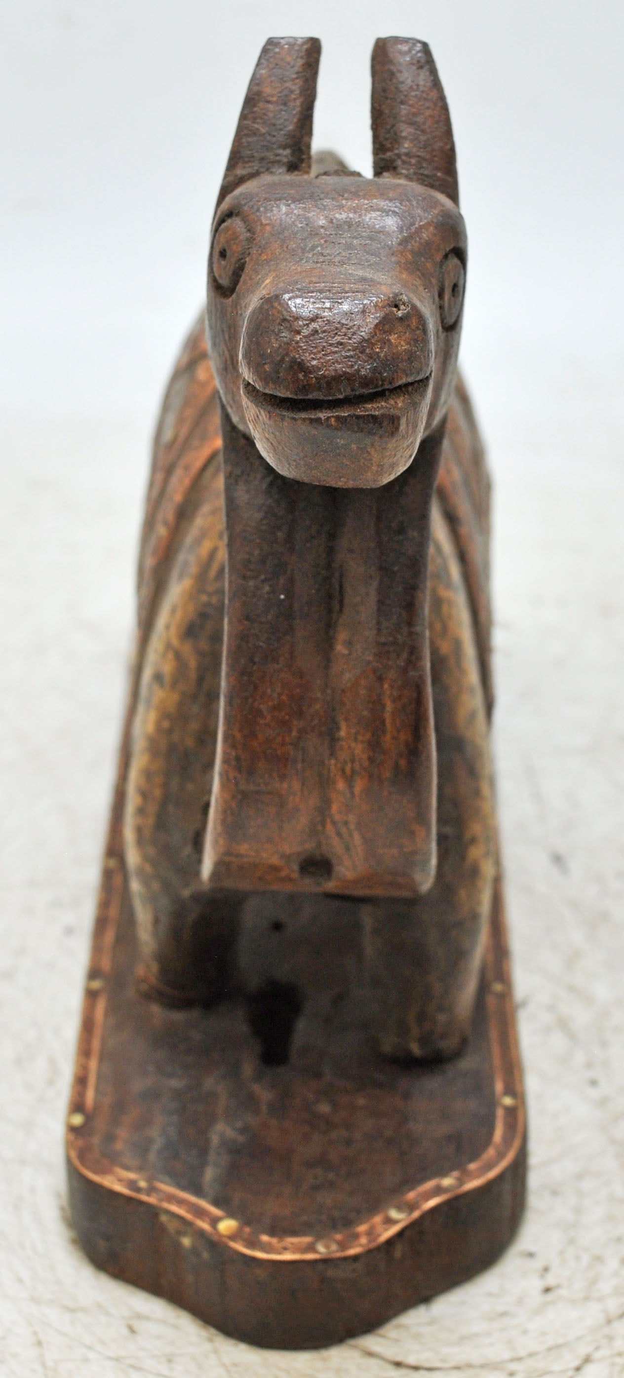 Vintage Wooden Camel Figurine Original Old Hand Carved Brass Fitted