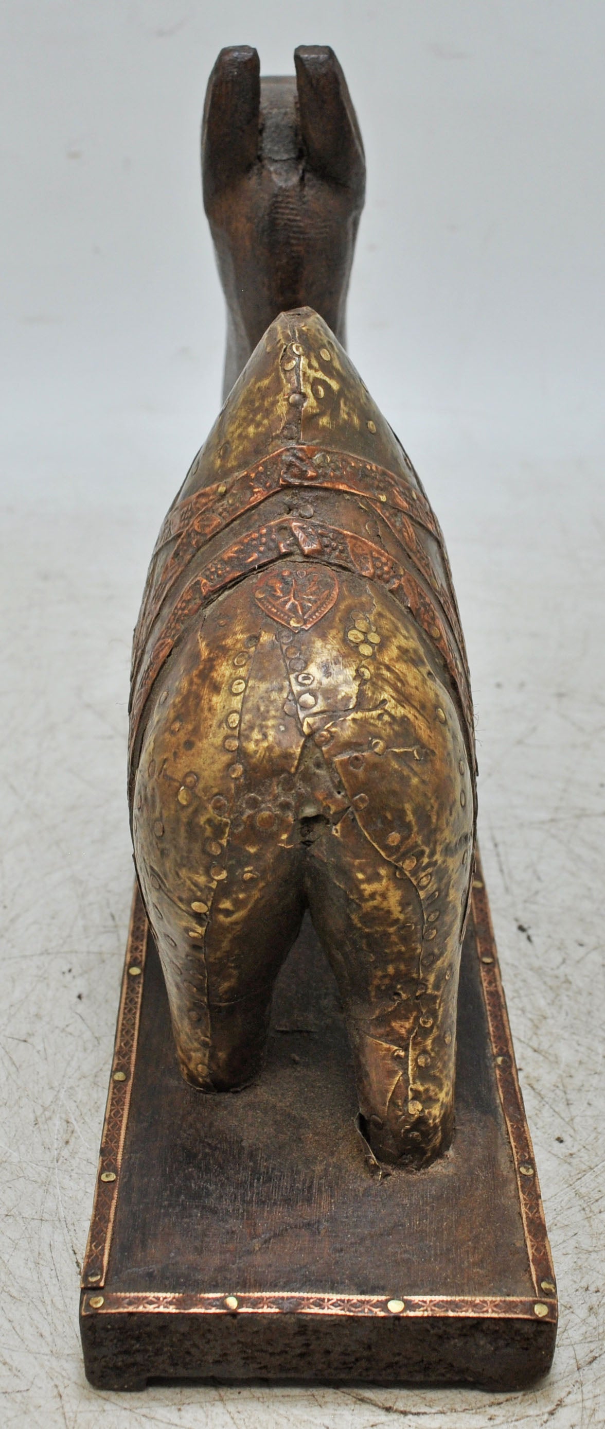 Vintage Wooden Camel Figurine Original Old Hand Carved Brass Fitted