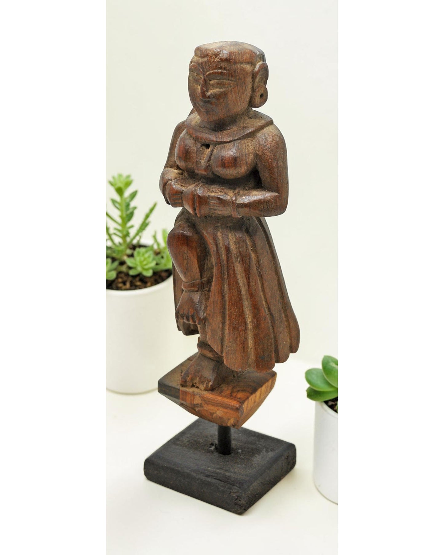 Antique Wooden Musician Woman Figurine Original Old Fine Hand Carved