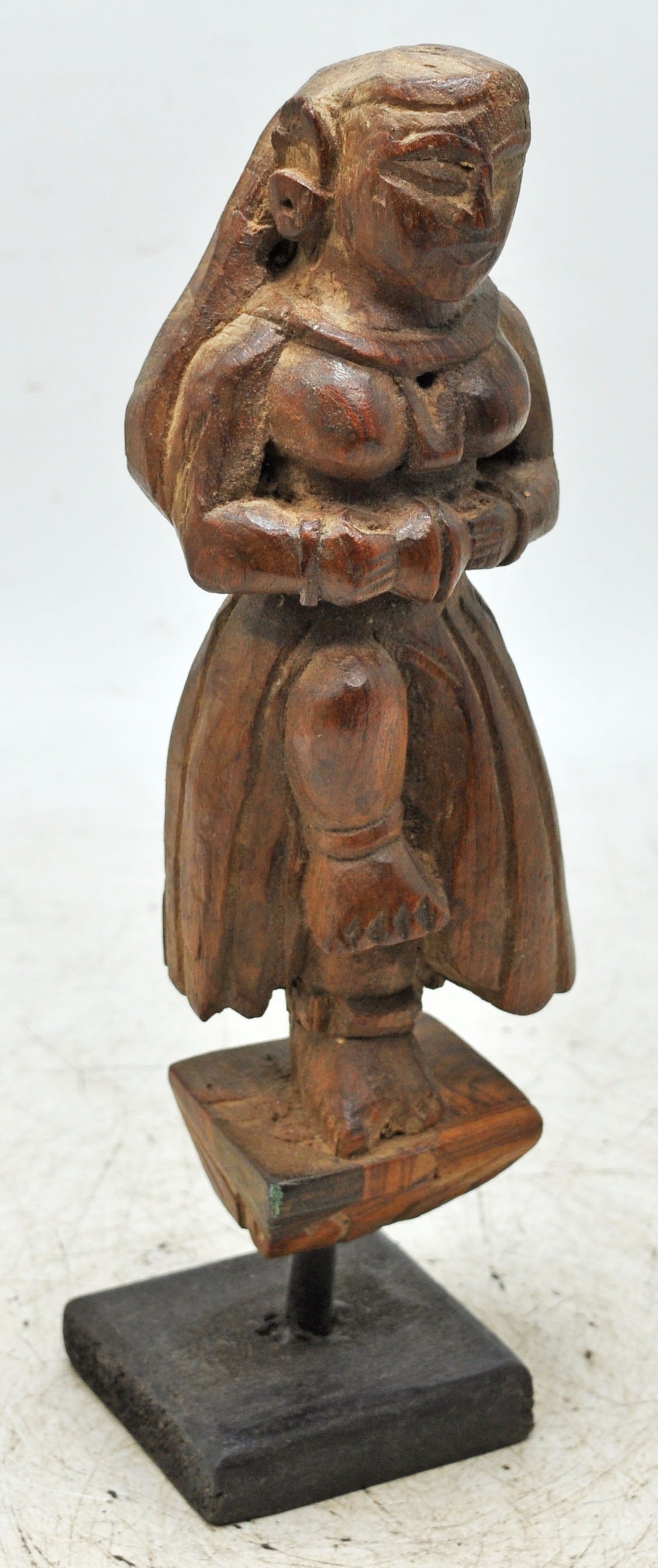 Antique Wooden Musician Woman Figurine Original Old Fine Hand Carved