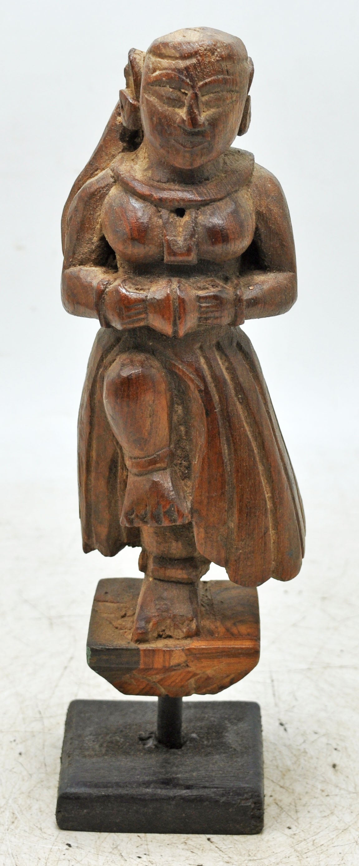 Antique Wooden Musician Woman Figurine Original Old Fine Hand Carved