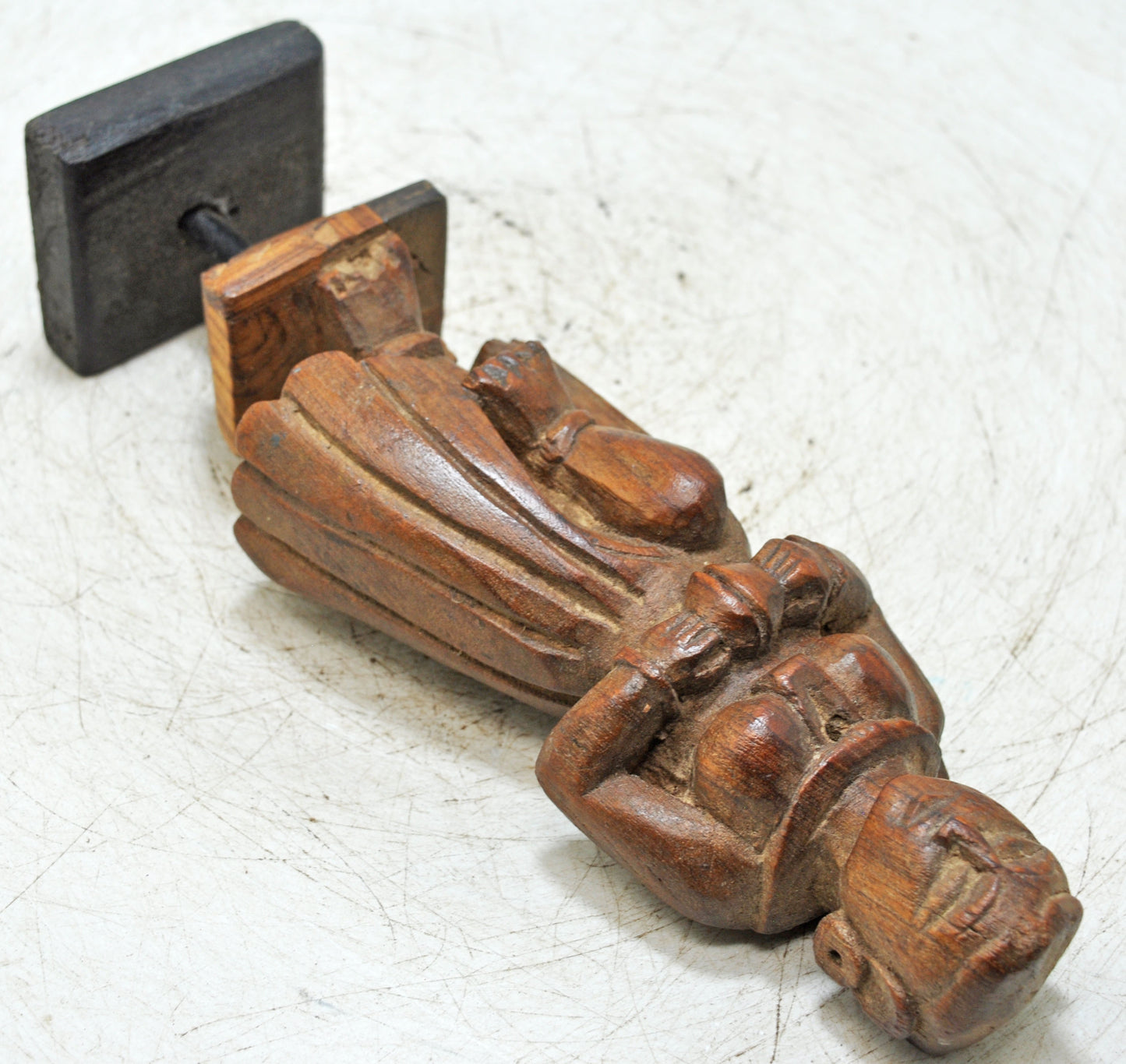 Antique Wooden Musician Woman Figurine Original Old Fine Hand Carved