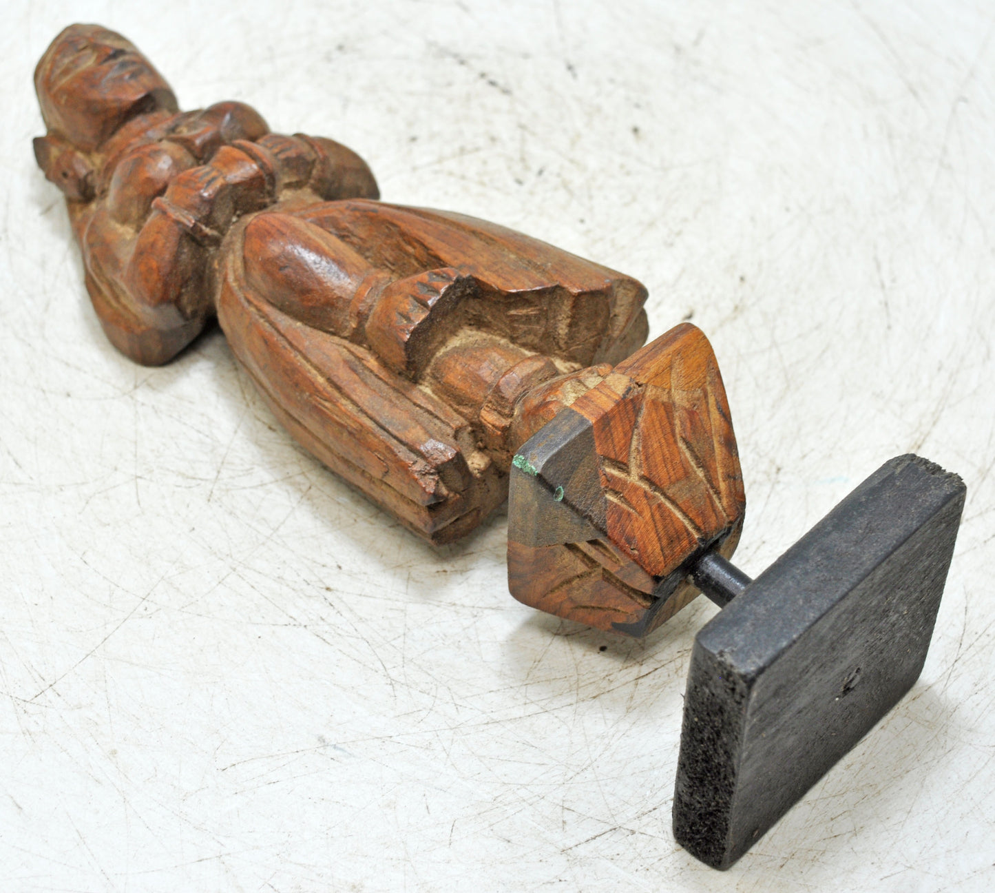 Antique Wooden Musician Woman Figurine Original Old Fine Hand Carved