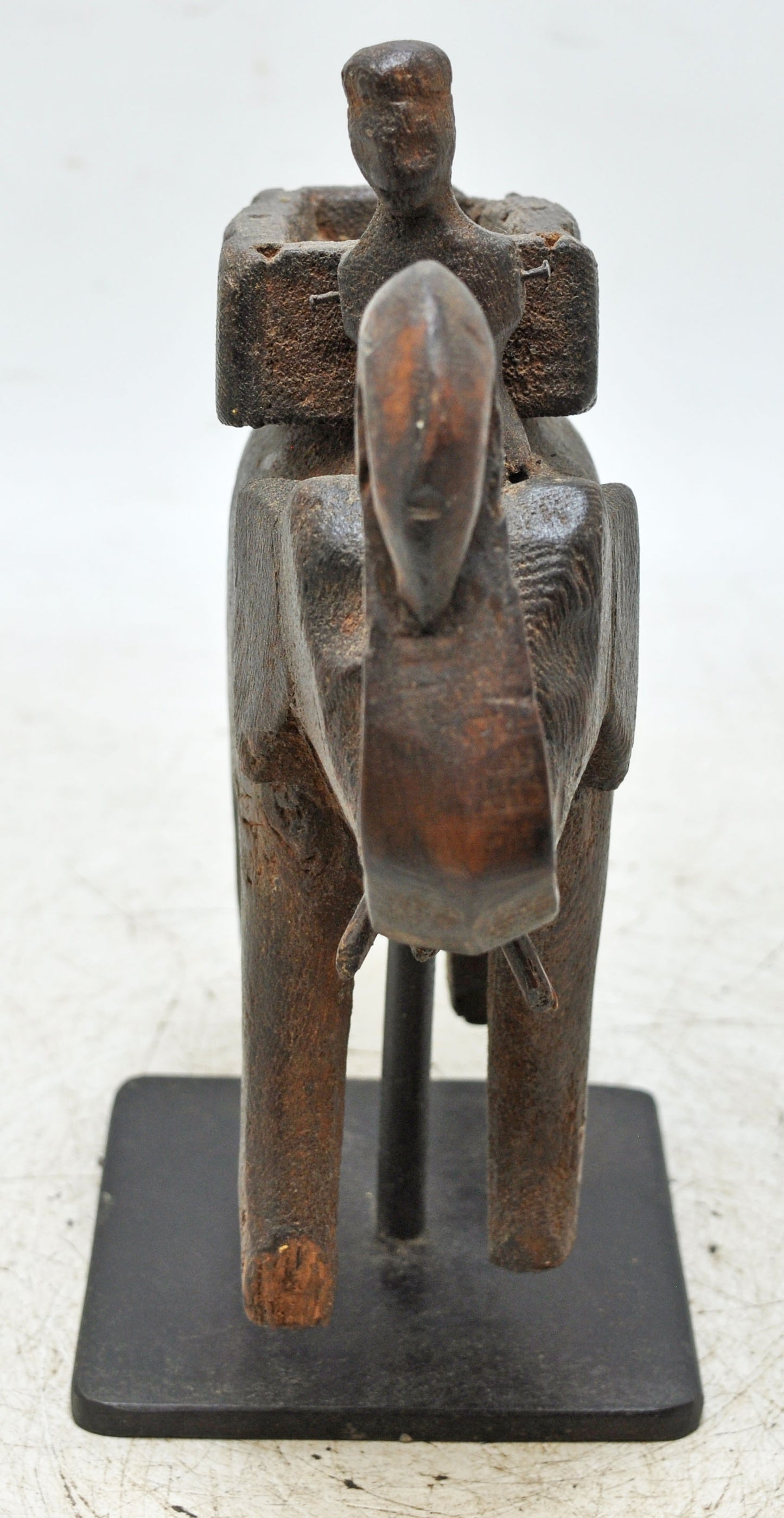 Antique Wooden Elephant With Rider Figurine Original Old Fine Hand Carved