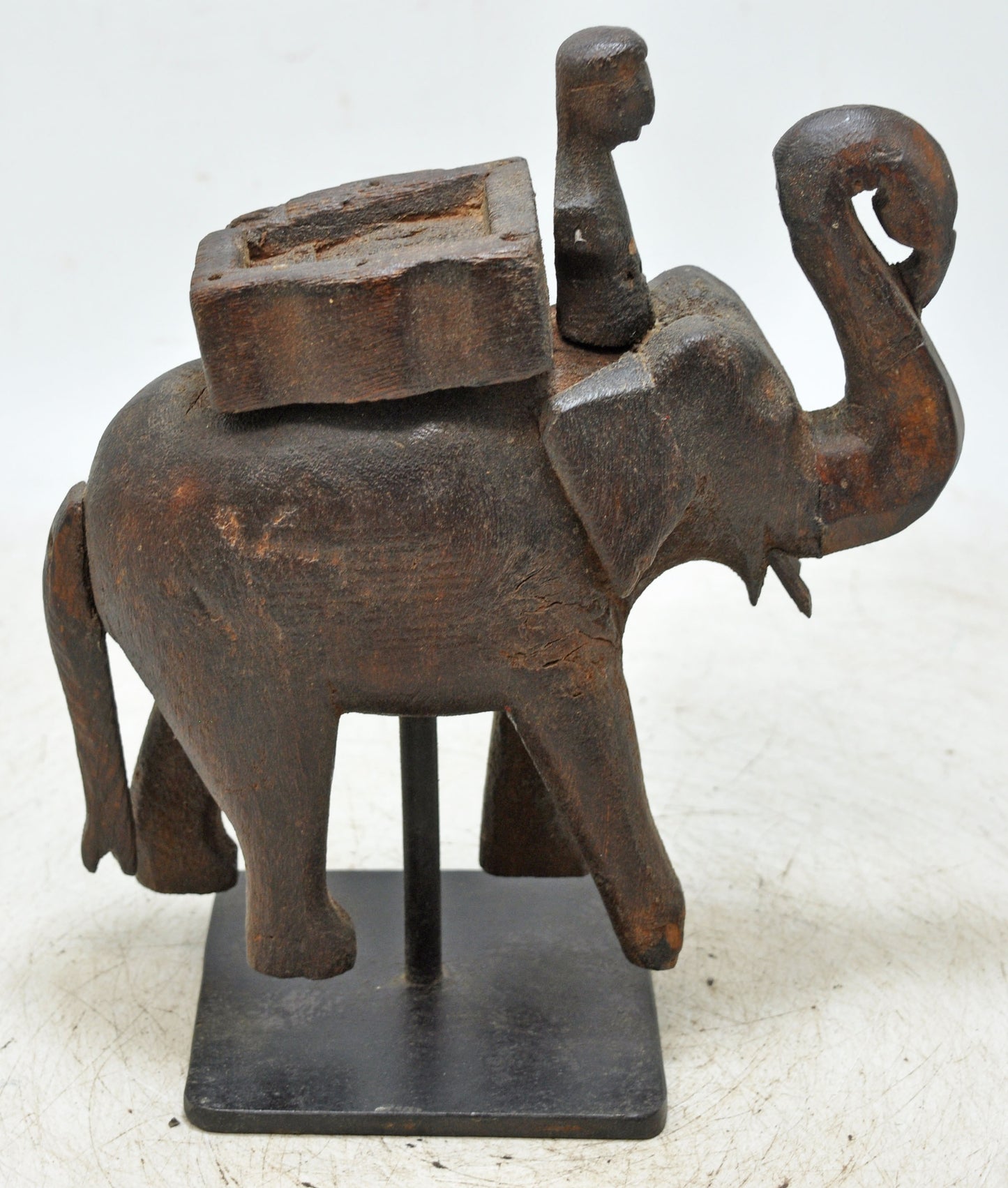 Antique Wooden Elephant With Rider Figurine Original Old Fine Hand Carved