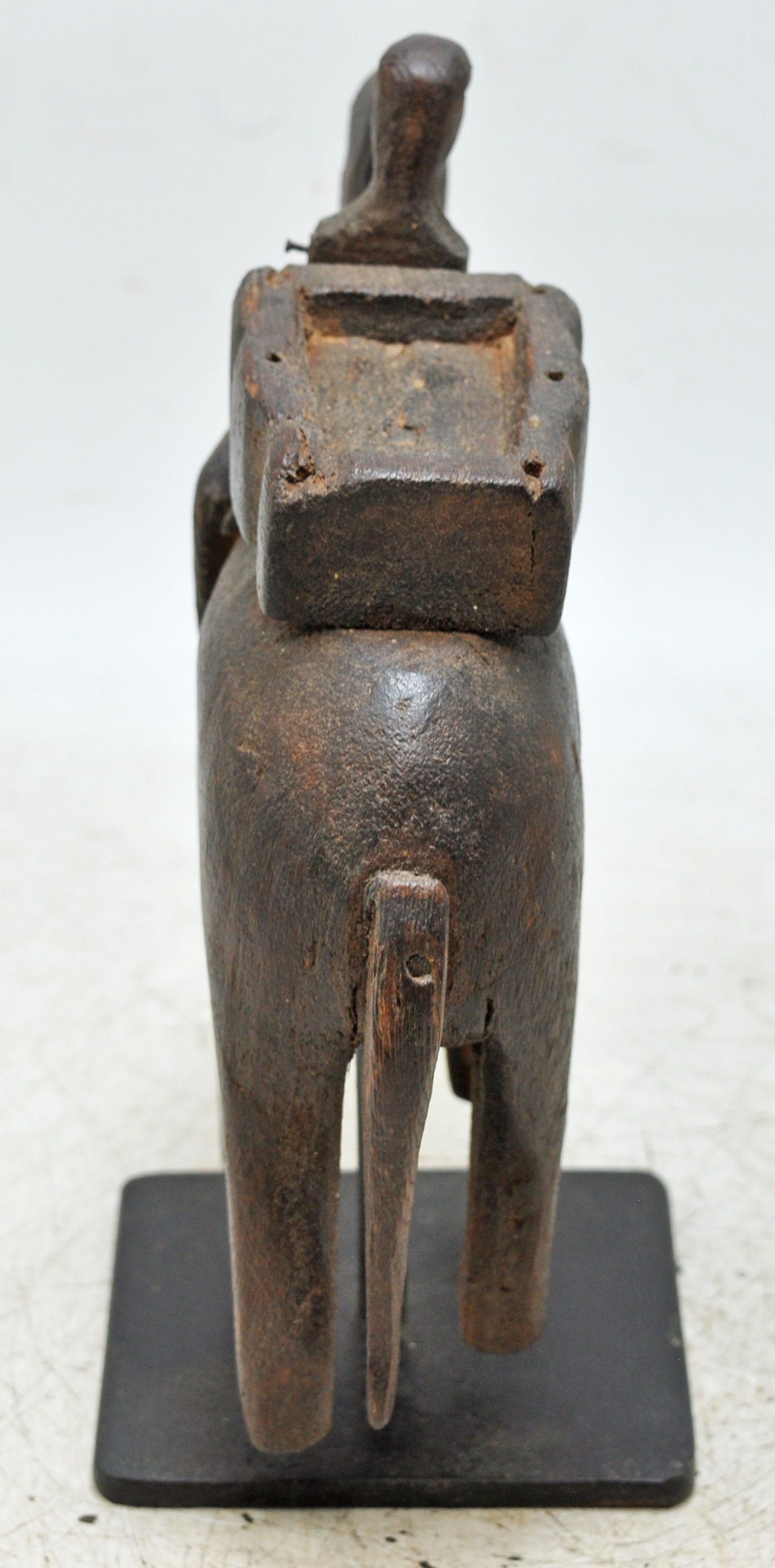 Antique Wooden Elephant With Rider Figurine Original Old Fine Hand Carved