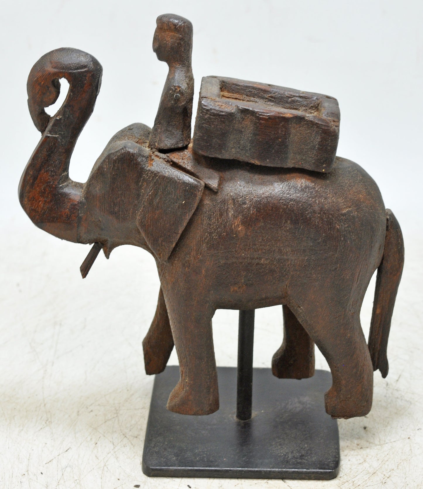 Antique Wooden Elephant With Rider Figurine Original Old Fine Hand Carved