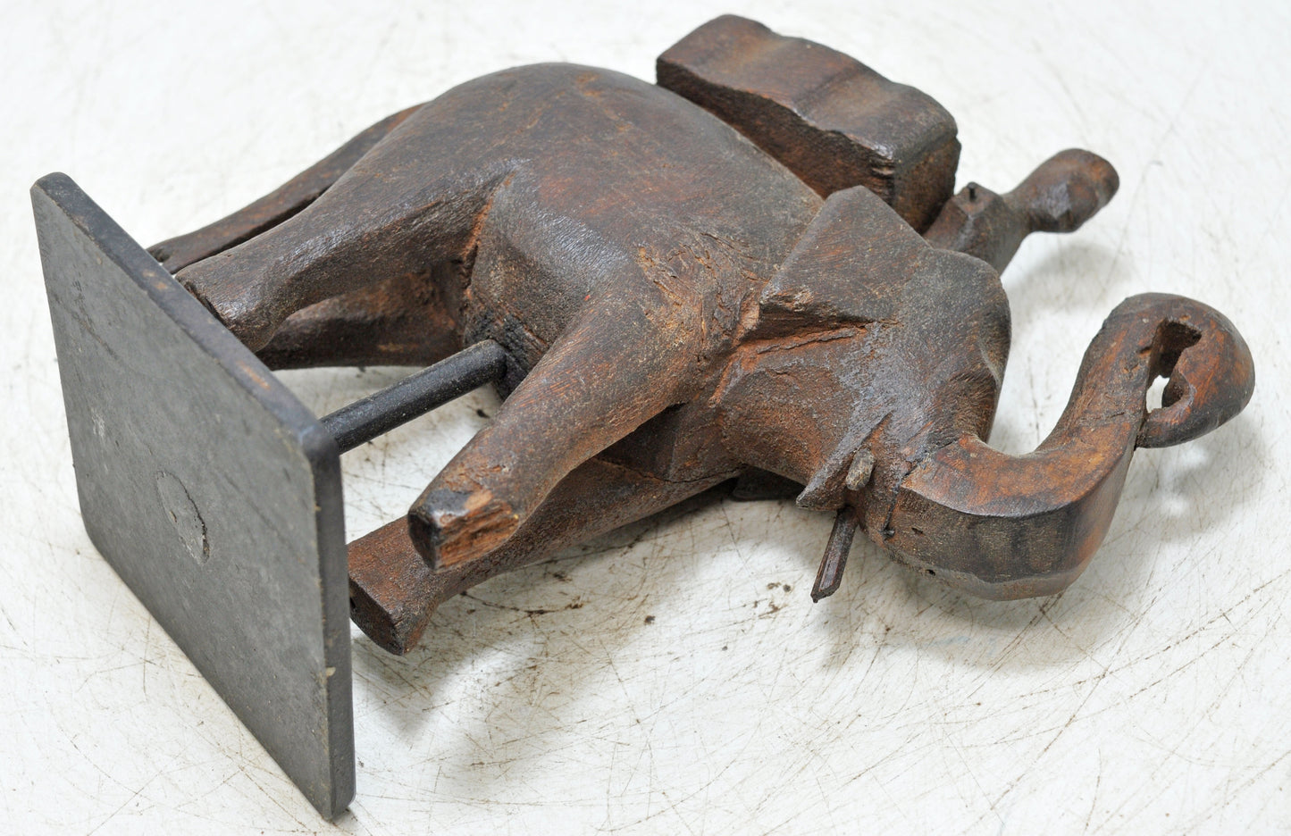 Antique Wooden Elephant With Rider Figurine Original Old Fine Hand Carved