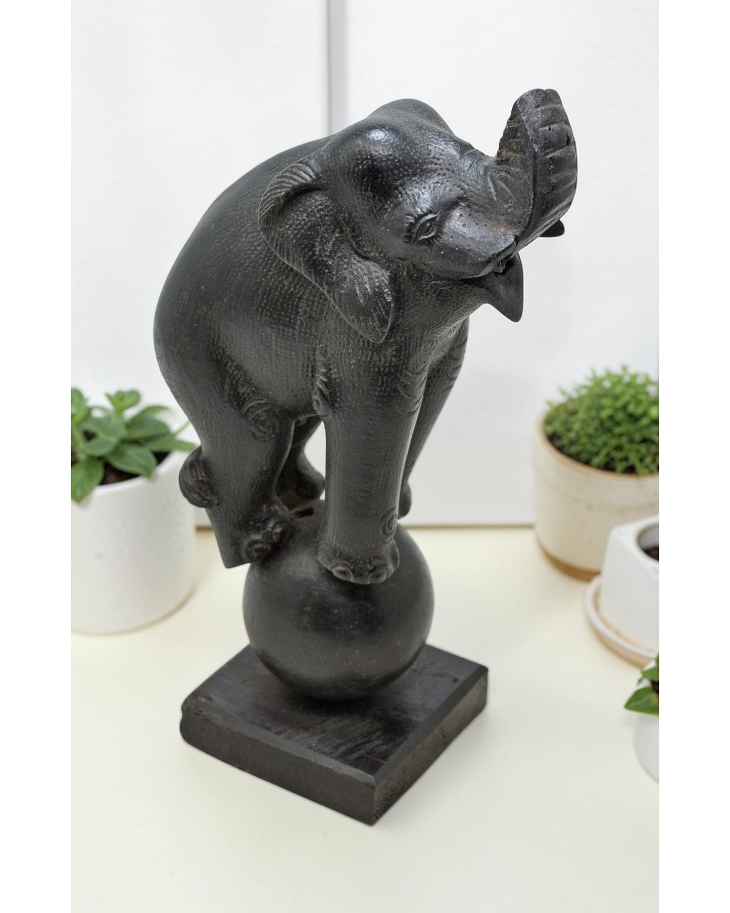 Antique Wooden Elephant Figurine Original Old Fine Hand Carved