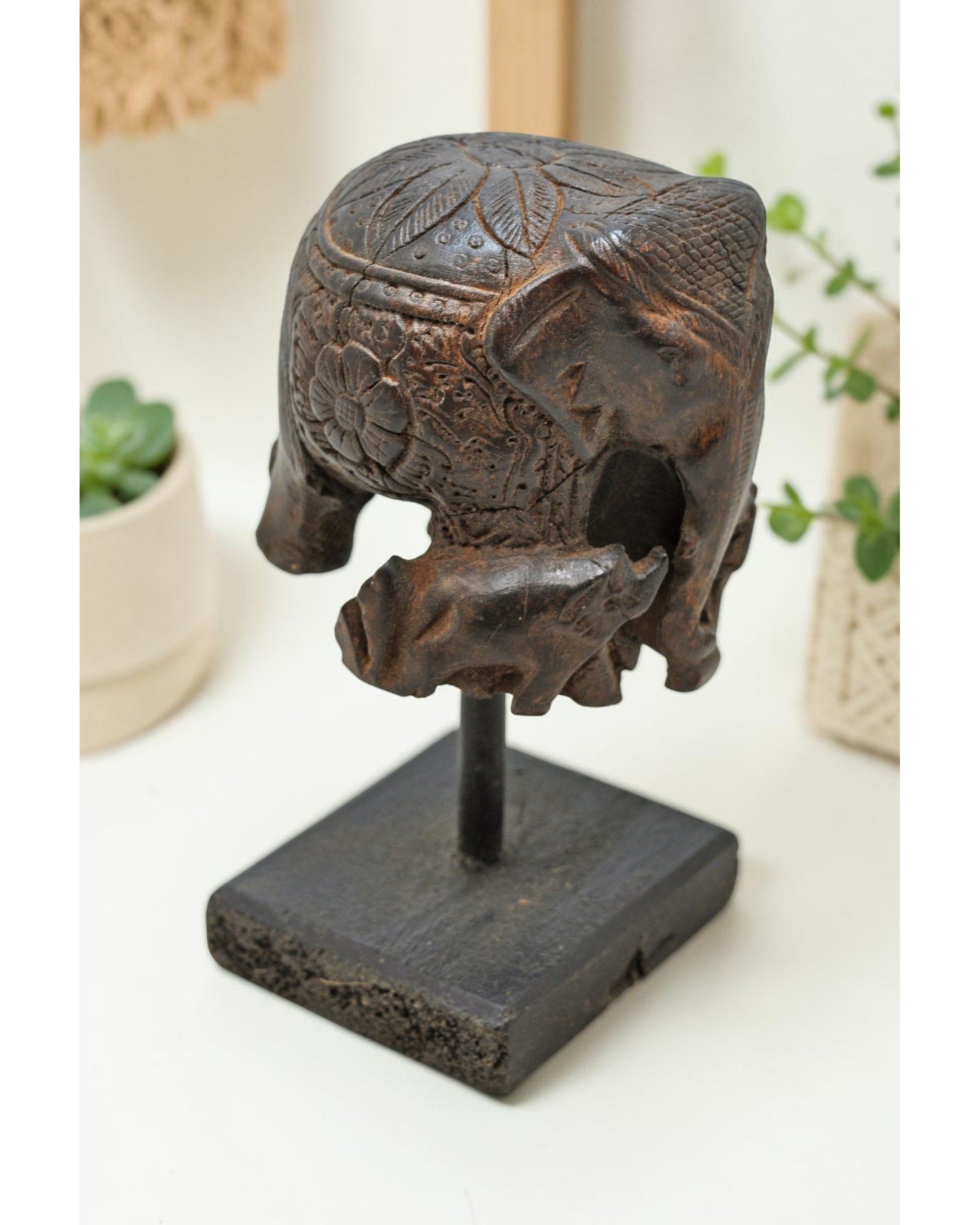 Antique Wooden Elephant Figurine Original Old Fine Hand Carved