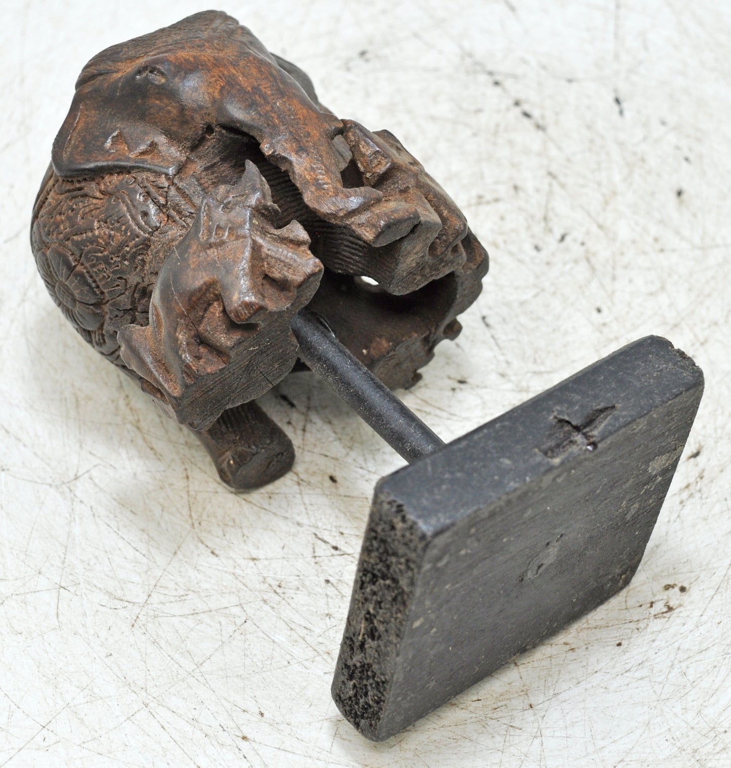Antique Wooden Elephant Figurine Original Old Fine Hand Carved