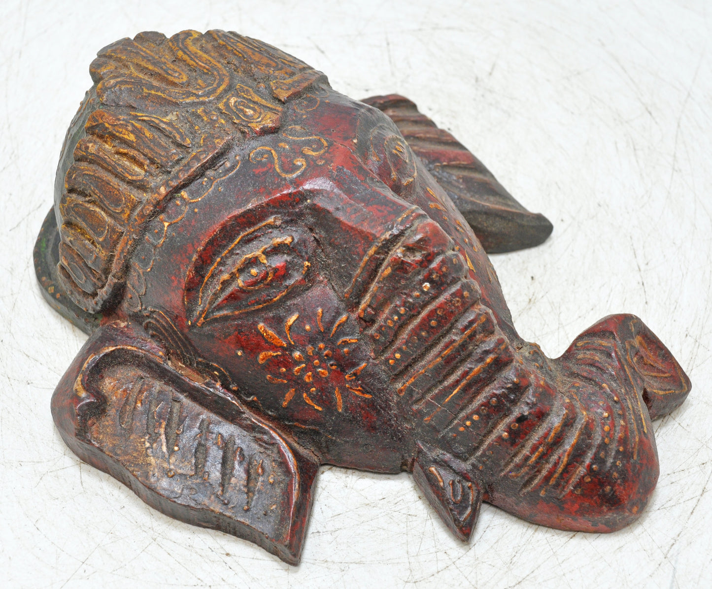 Vintage Wooden God Ganesha Wall Hanging Face Bust Original Old Fine Hand Carved
