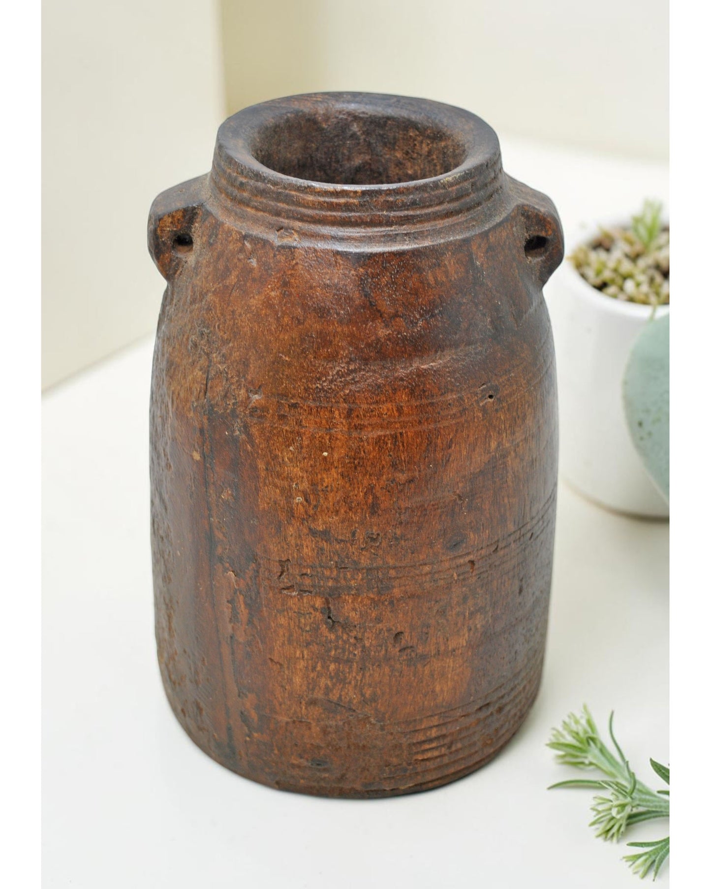 Antique Wooden Himalayan Water Storage Pot Original Old Hand Carved