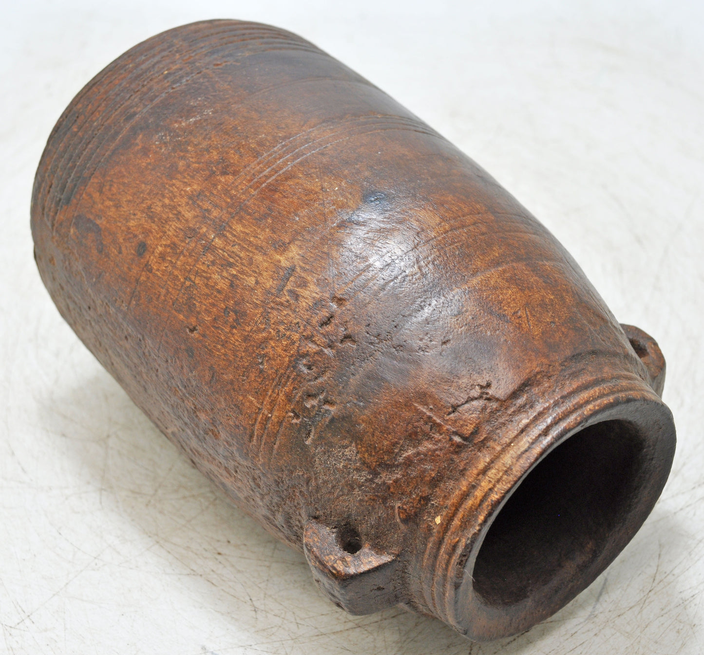 Antique Wooden Himalayan Water Storage Pot Original Old Hand Carved