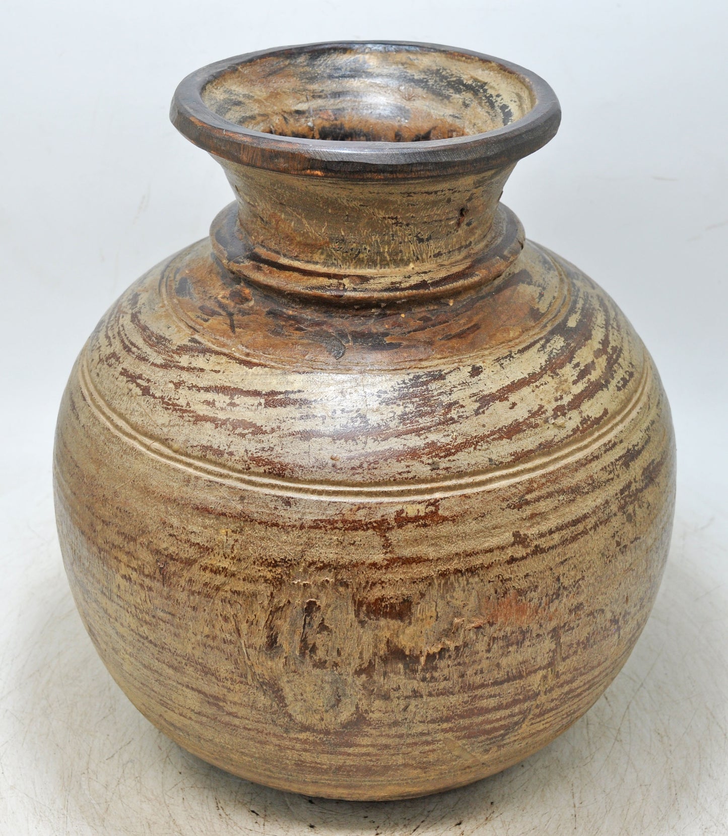 Antique Wooden Himalayan Water Storage Pot Original Old Hand Carved