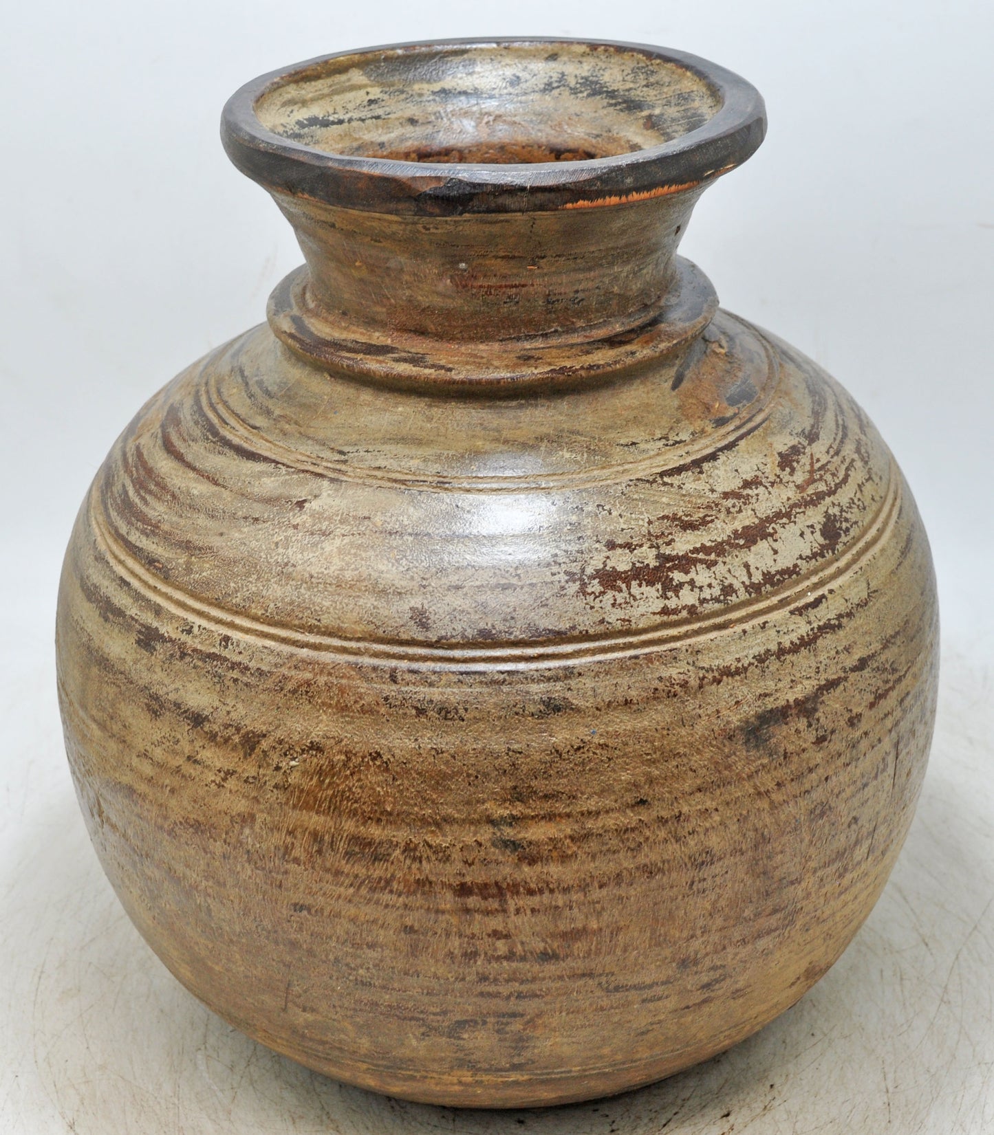Antique Wooden Himalayan Water Storage Pot Original Old Hand Carved