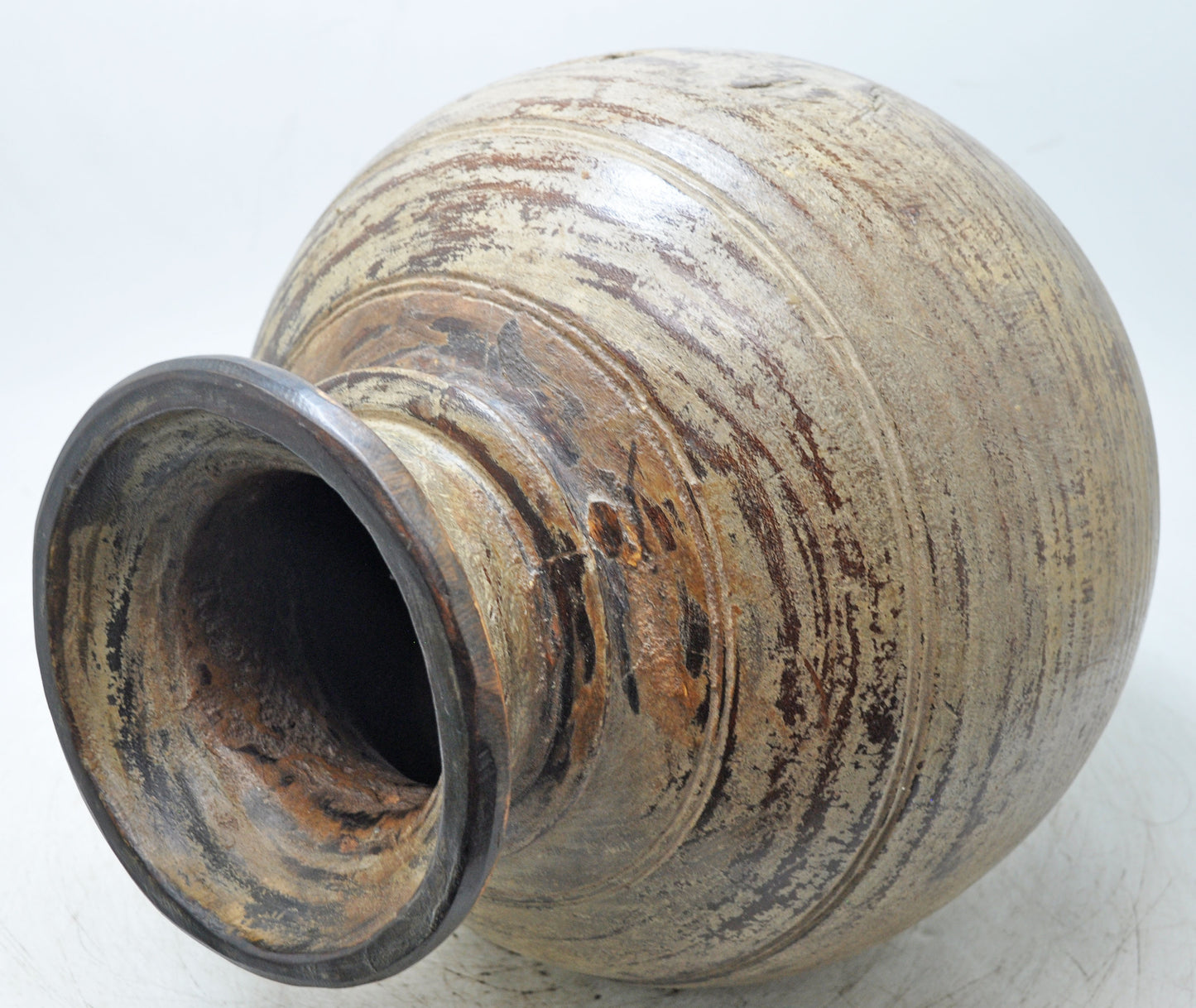Antique Wooden Himalayan Water Storage Pot Original Old Hand Carved