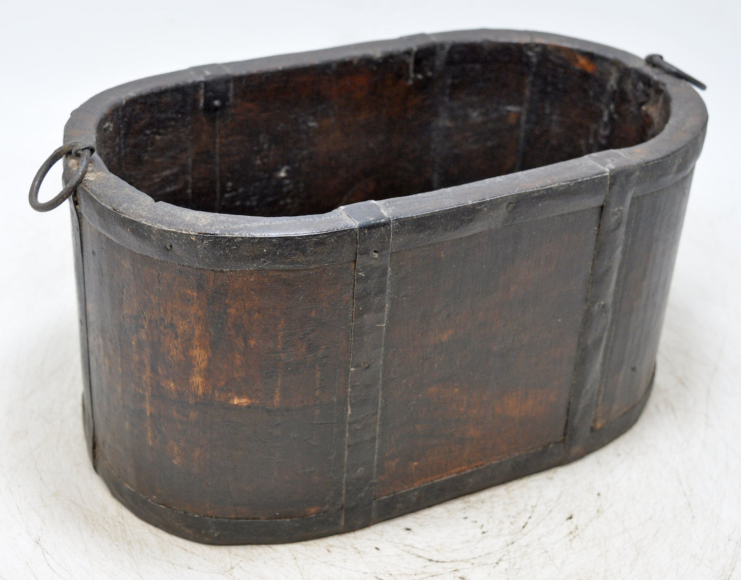 Vintage Wooden Oval Basket Planter Pot Original Old Hand Crafted