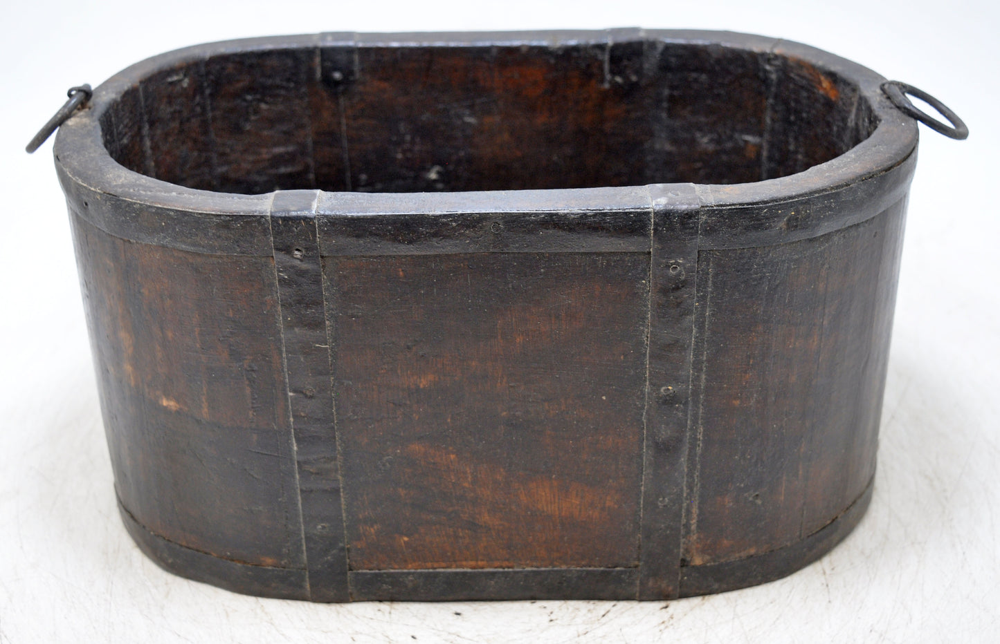 Vintage Wooden Oval Basket Planter Pot Original Old Hand Crafted