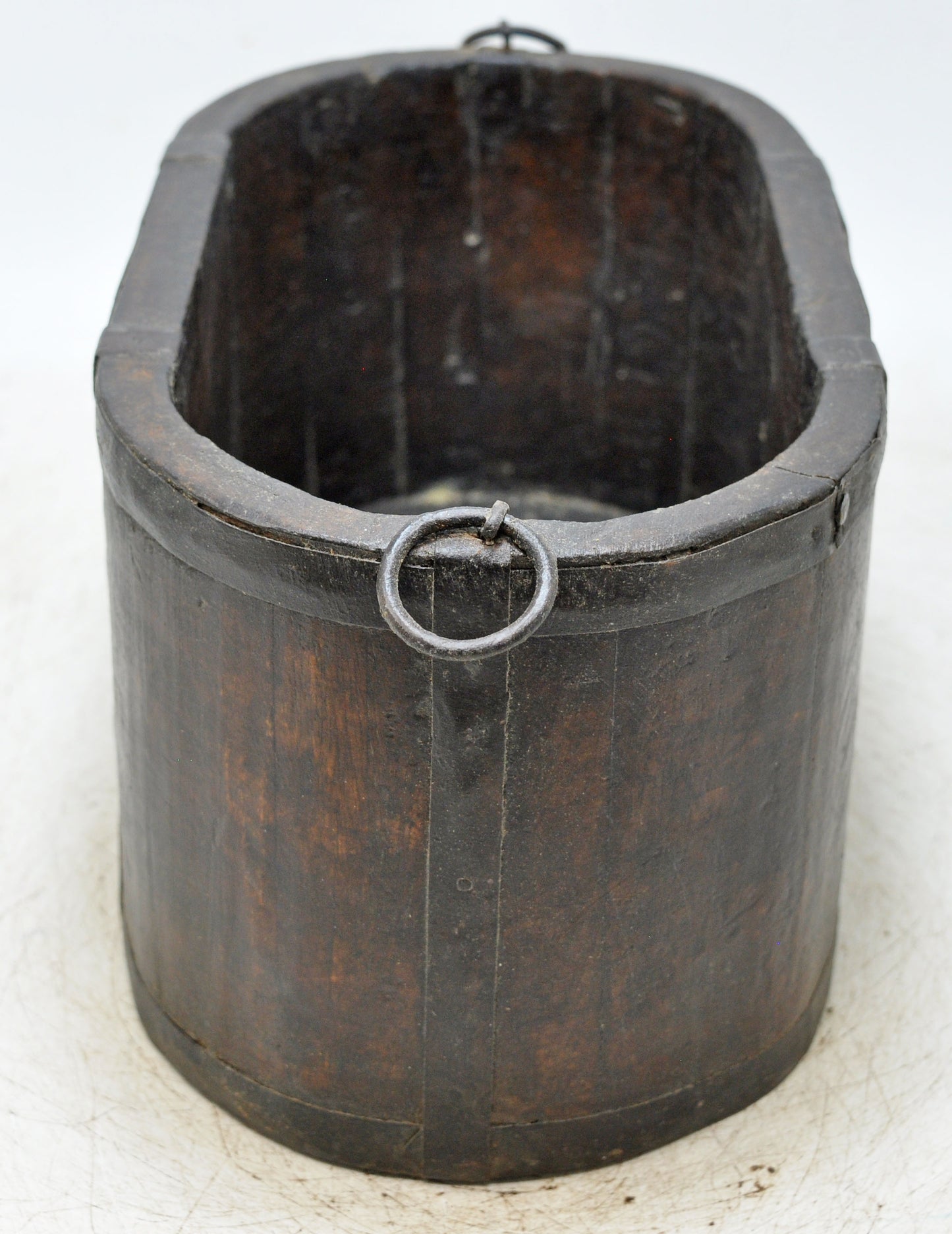Vintage Wooden Oval Basket Planter Pot Original Old Hand Crafted