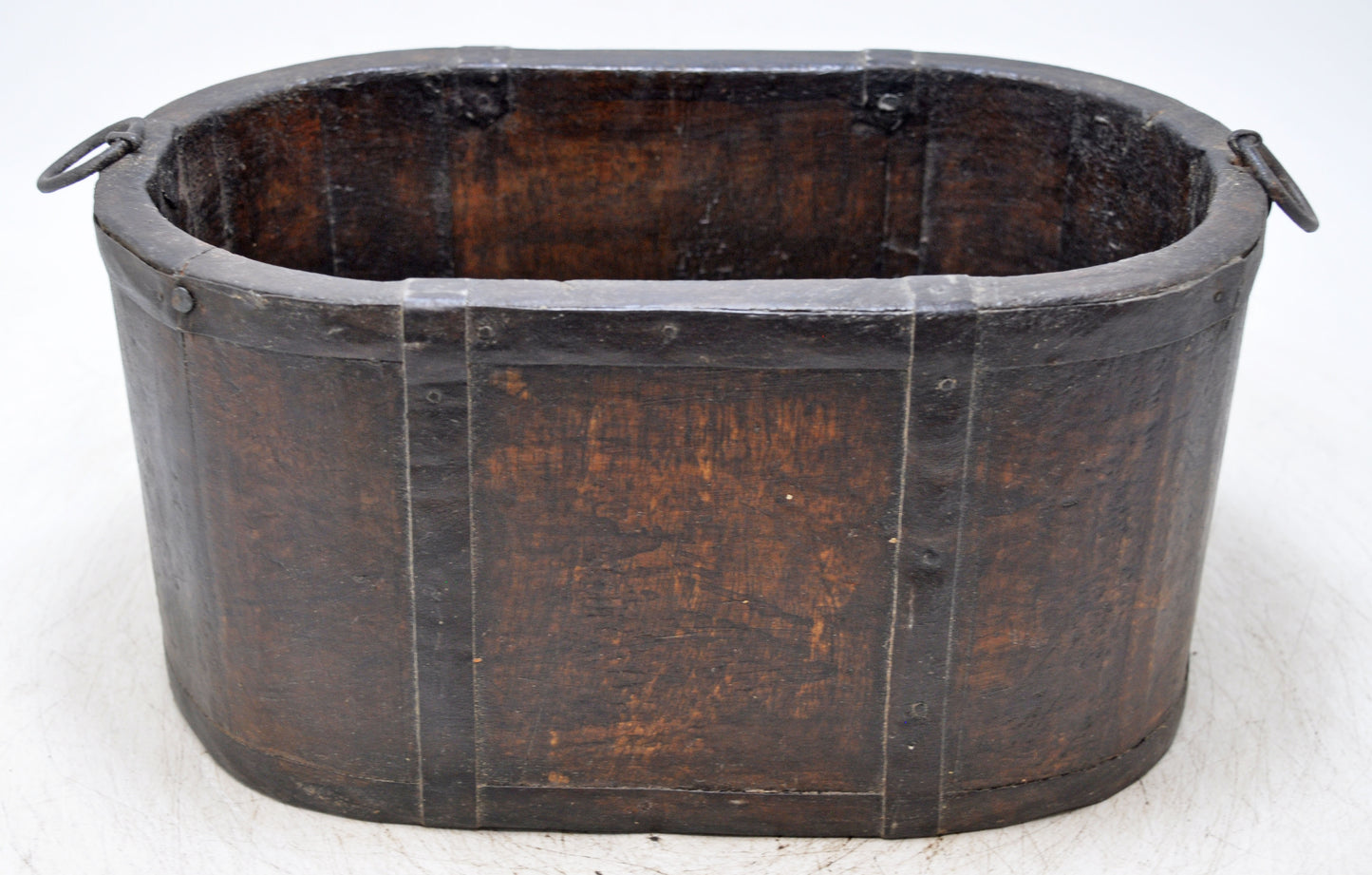 Vintage Wooden Oval Basket Planter Pot Original Old Hand Crafted