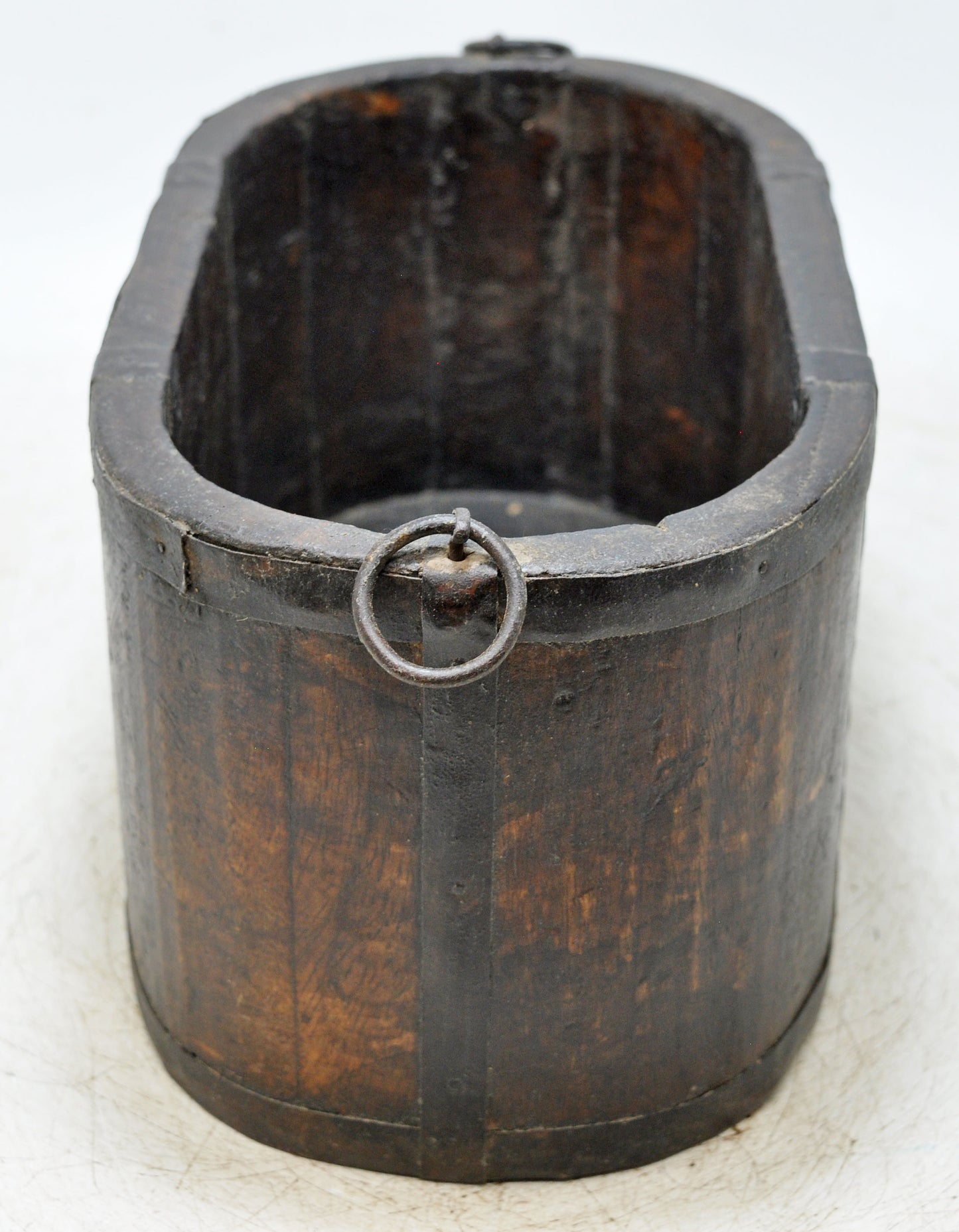 Vintage Wooden Oval Basket Planter Pot Original Old Hand Crafted