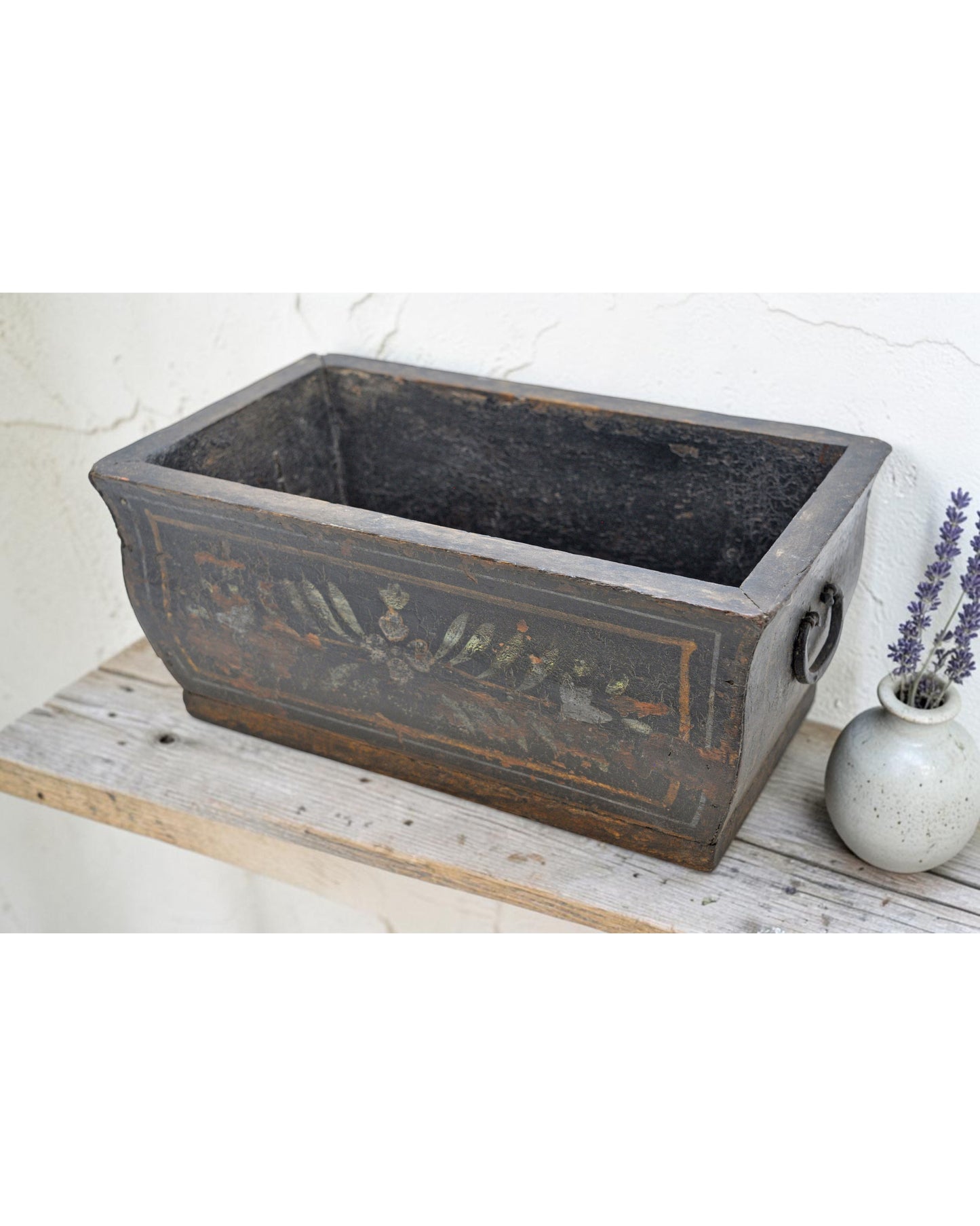 Vintage Wooden Rectangle Basket Planter Pot Original Old Hand Crafted Painted