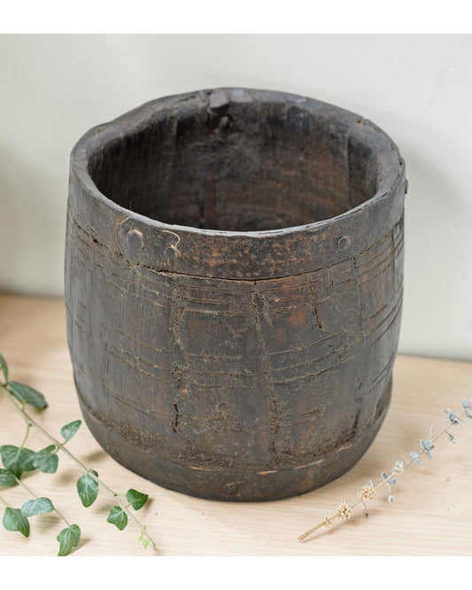Antique Wooden Grain Measurement Paili Pot Original Old Hand Carved