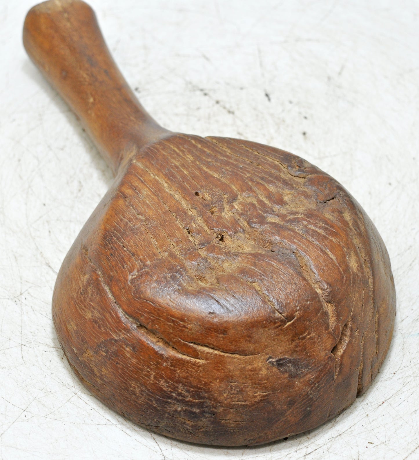 Antique Wooden Round Small Bowl With Handle  Original Old Fine Hand Carved