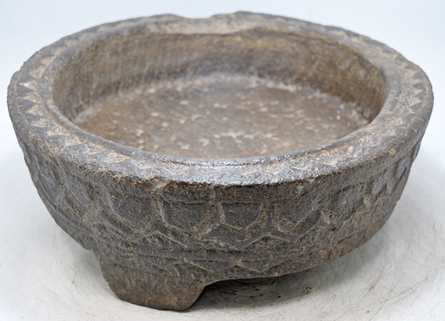 Antique Sand Stone Round Large Animals Water Bowl Original Old Fine Hand Carved
