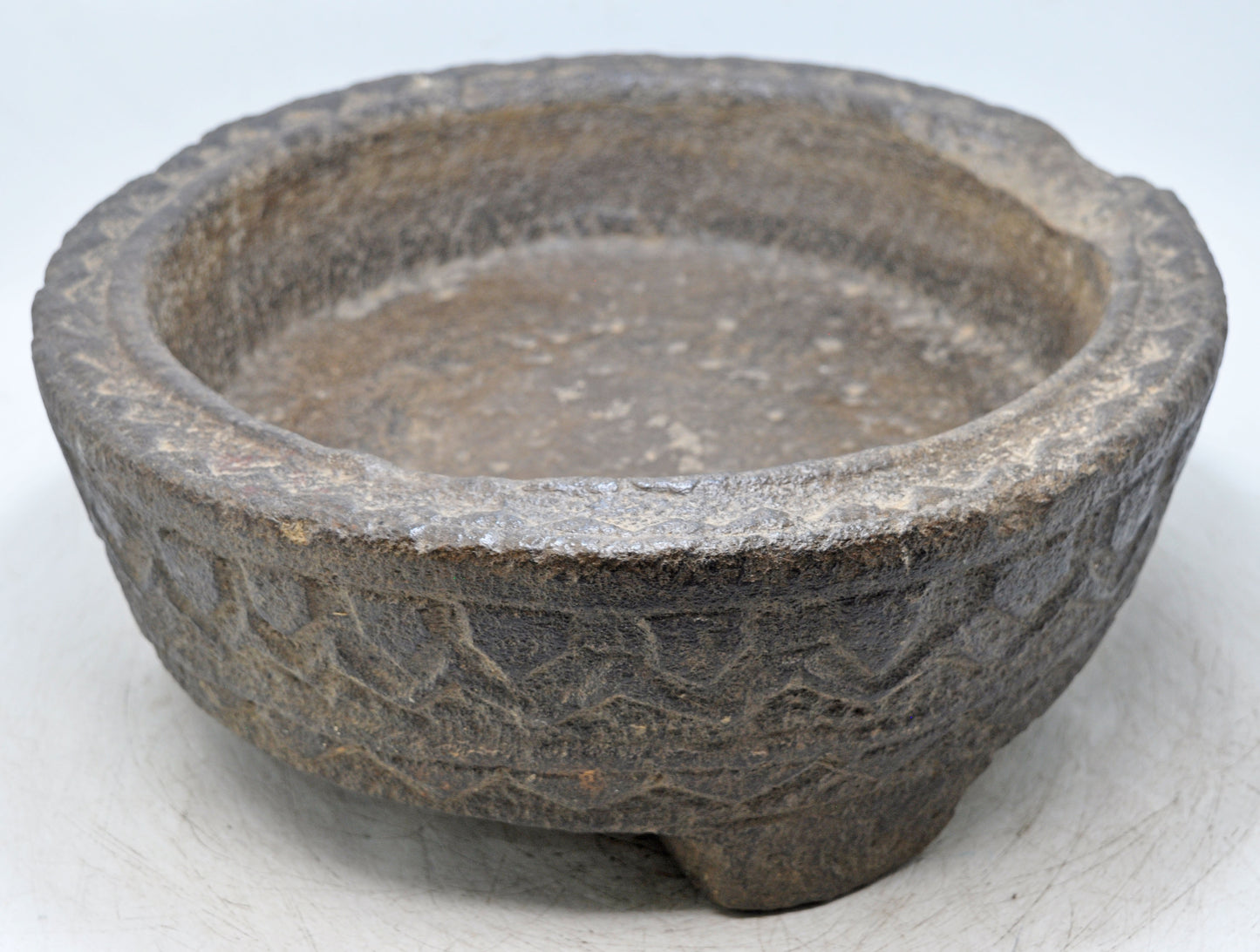 Antique Sand Stone Round Large Animals Water Bowl Original Old Fine Hand Carved