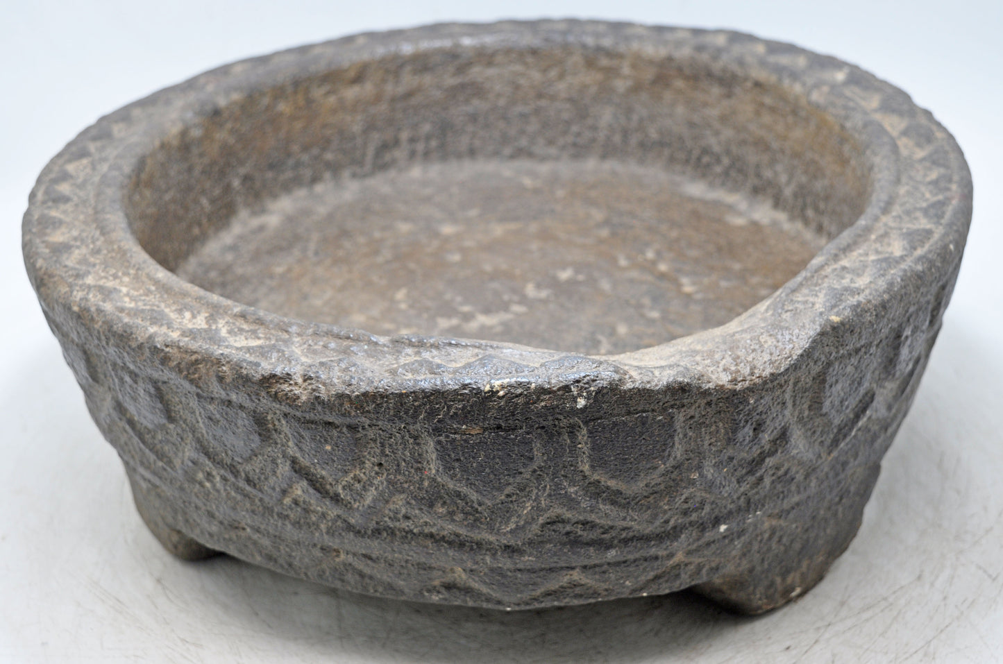 Antique Sand Stone Round Large Animals Water Bowl Original Old Fine Hand Carved