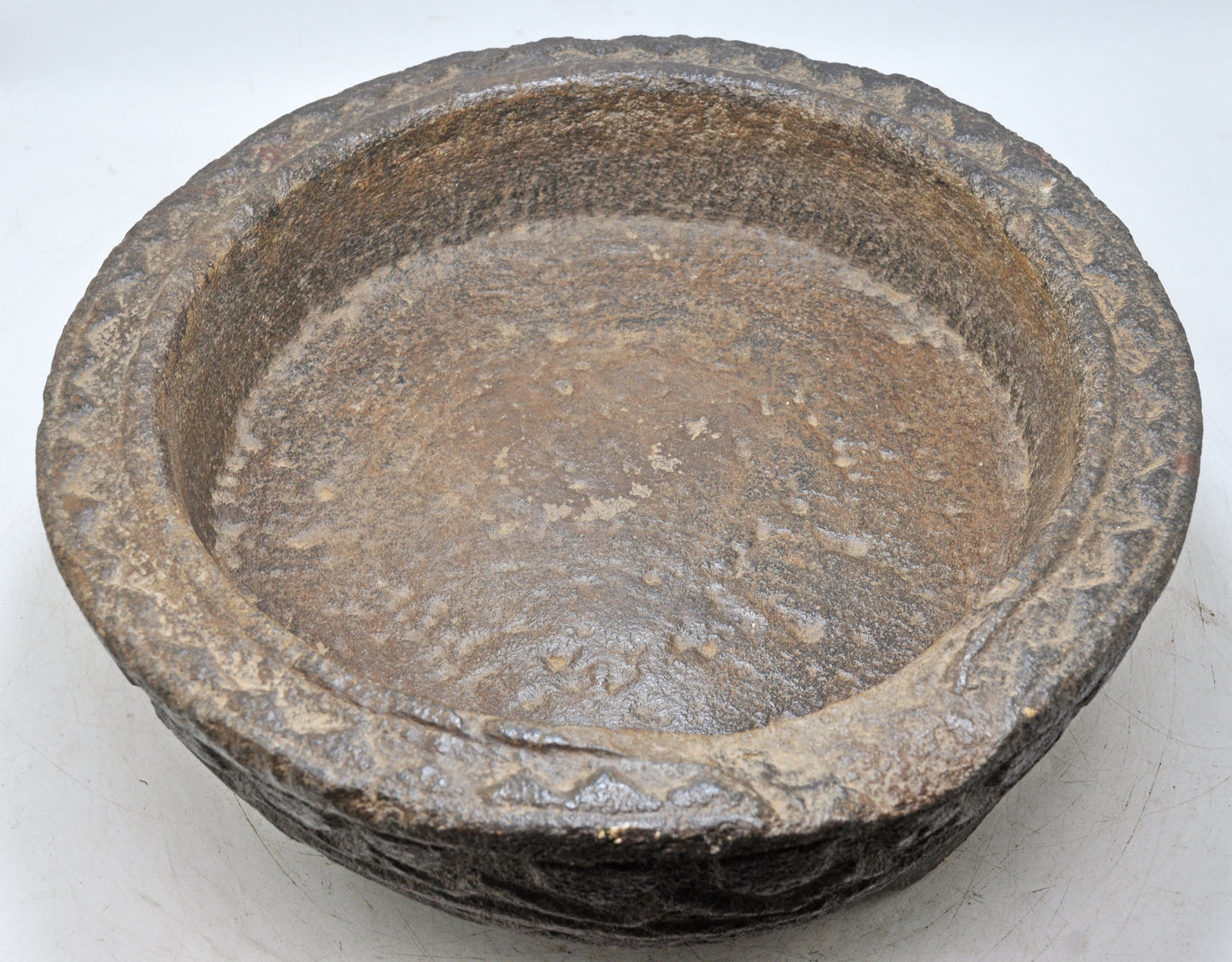 Antique Sand Stone Round Large Animals Water Bowl Original Old Fine Hand Carved