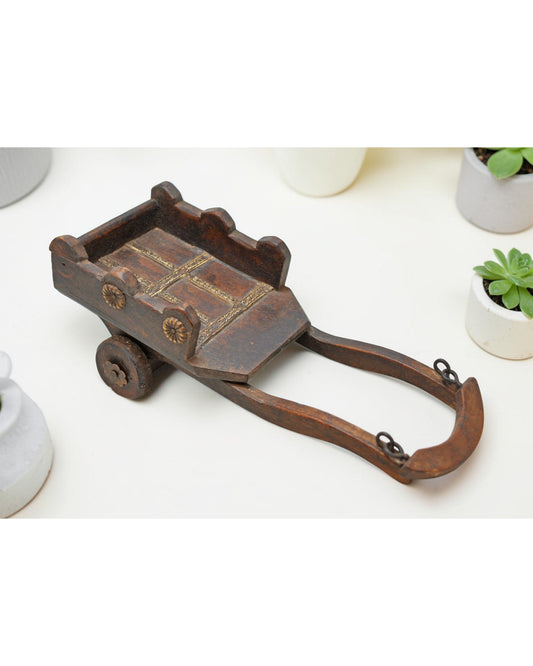 Vintage Wooden Cow Cart Figurine Model Original Old Hand Crafted