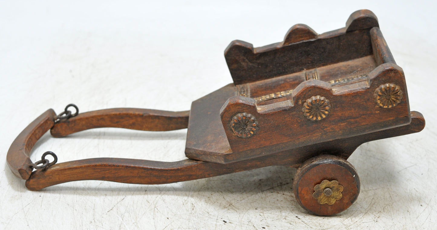 Vintage Wooden Cow Cart Figurine Model Original Old Hand Crafted