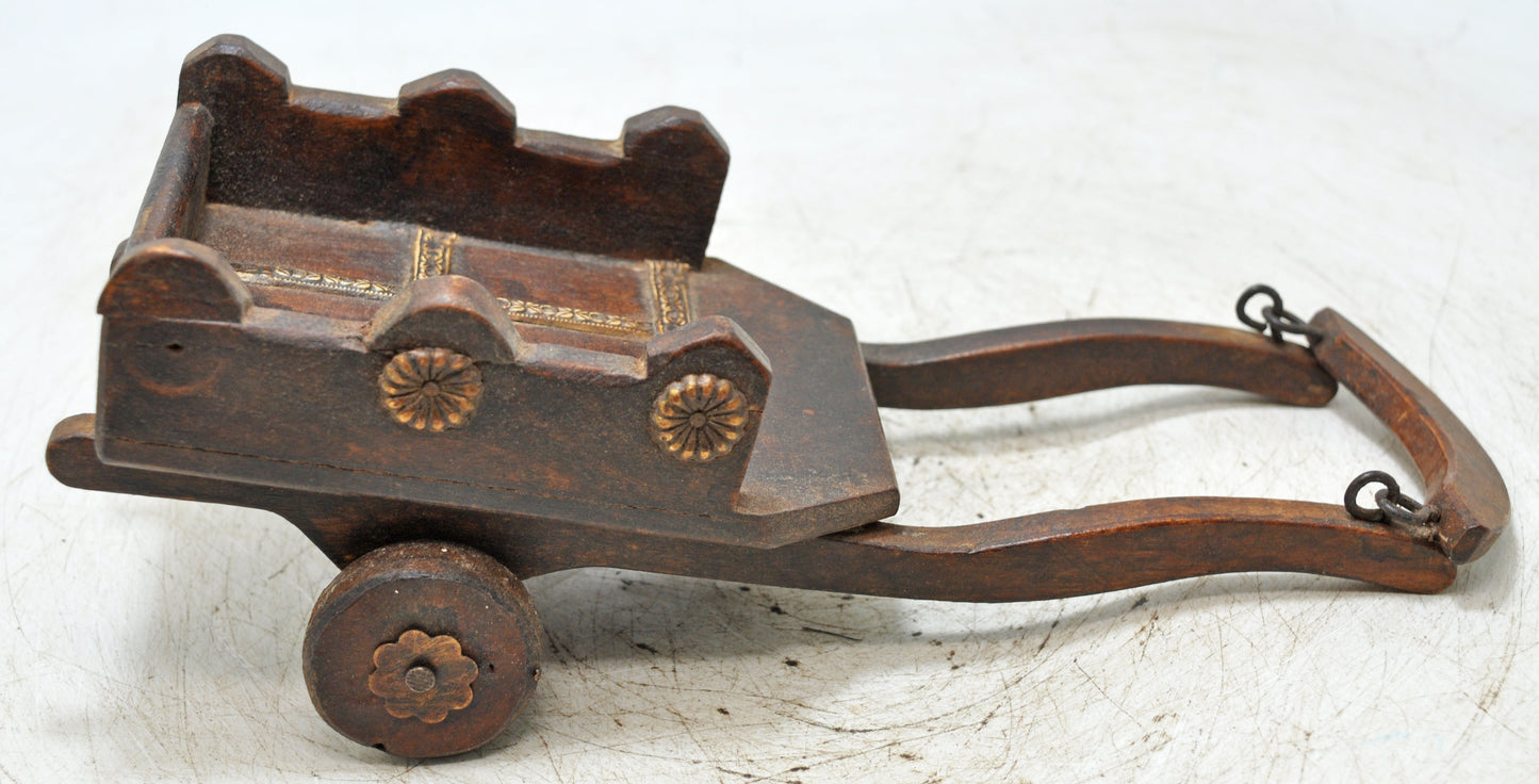Vintage Wooden Cow Cart Figurine Model Original Old Hand Crafted