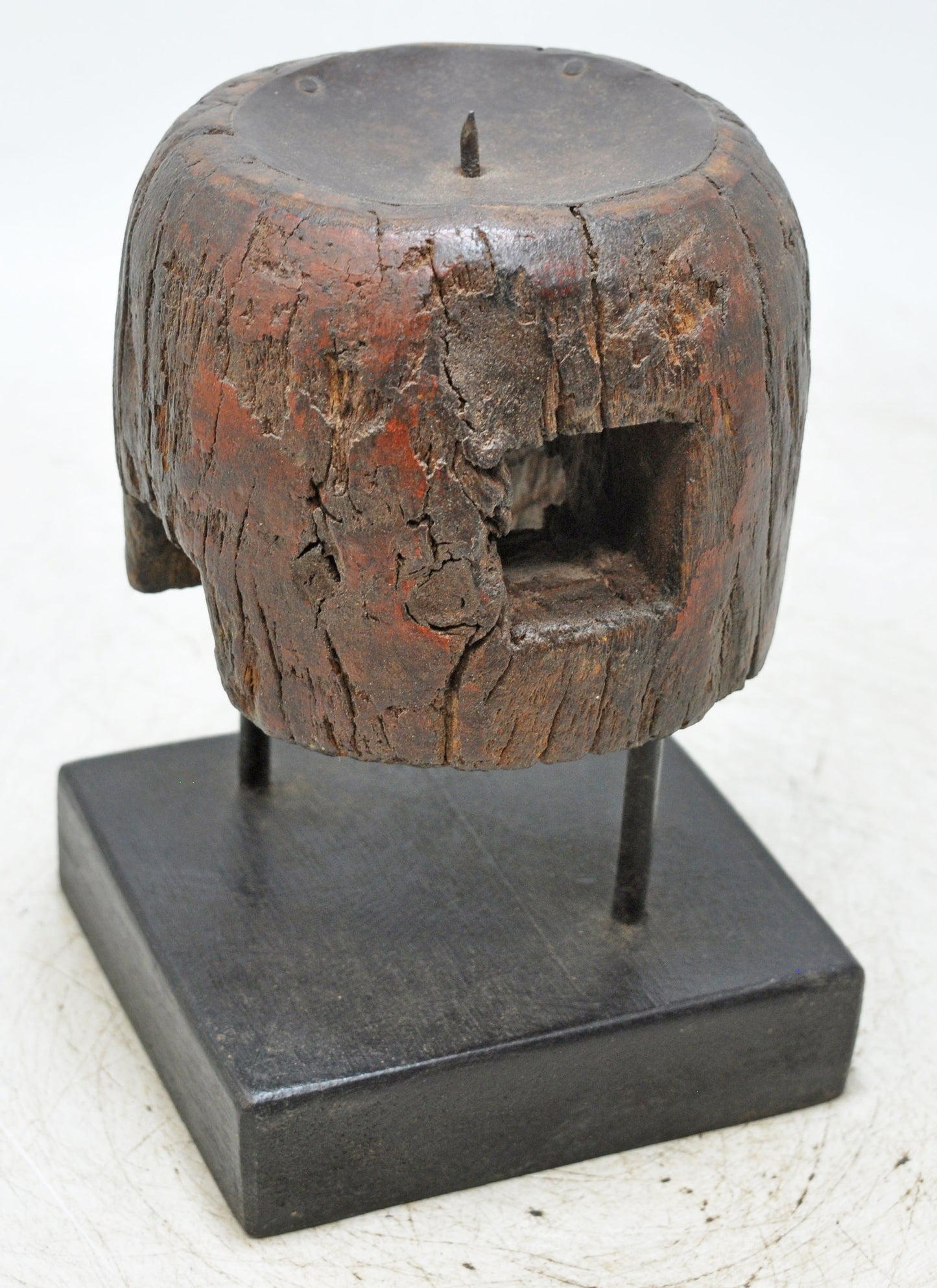 Antique Wooden Candle Holder Stand Original Old Hand Carved