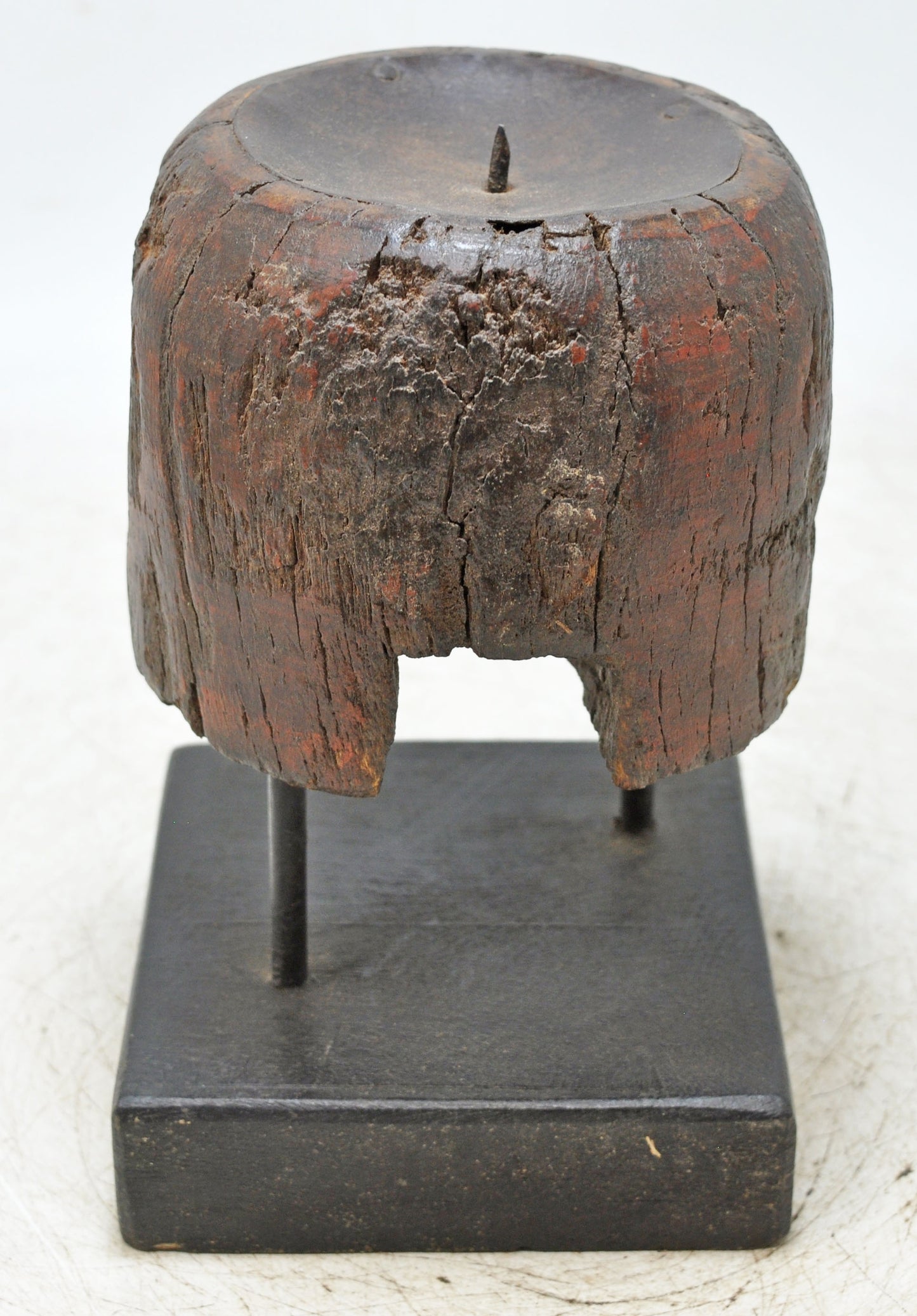 Antique Wooden Candle Holder Stand Original Old Hand Carved