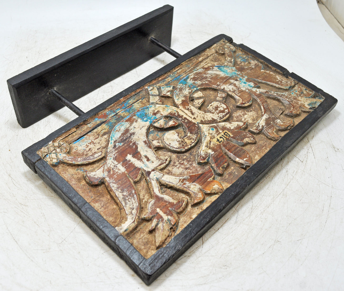 Antique Wooden Floral Carving Panel Plaque Original Old Fine Carved Polychrome