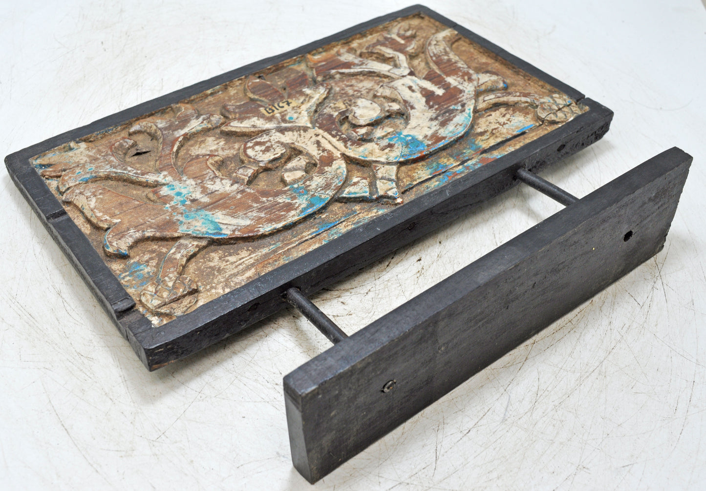 Antique Wooden Floral Carving Panel Plaque Original Old Fine Carved Polychrome