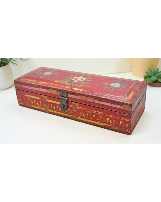 Vintage Wooden Pencil Stationary Box Original Old Hand Crafted Painted